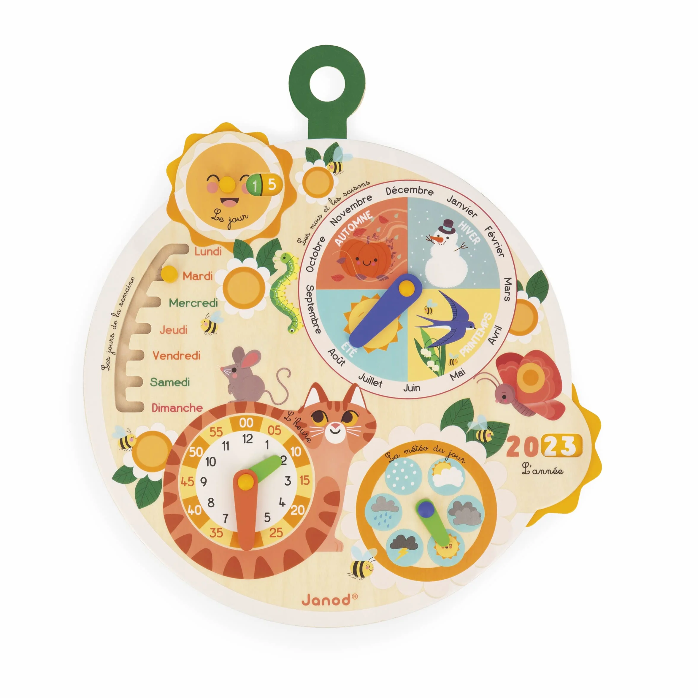 Janod Roue du Temps en Bois FSC Calendrier Éducatif Enfant Jeu Éducatif Jouet en Bois FSC Dès 3 Ans