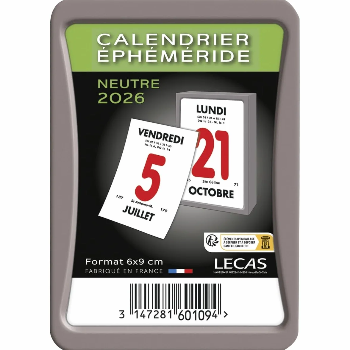Bloc Calendrier Ephéméride Journalier 2026 à effeuiller 6x9 cm Lecas