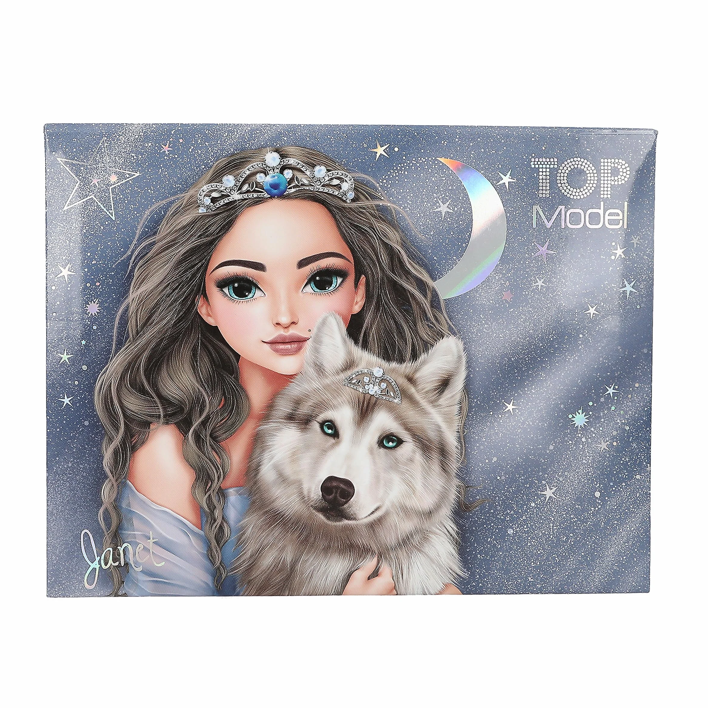 Depesche TOPModel Wolf Boîte de Papeterie Bleu foncé Motif étoiles Chemise Crayons Gomme