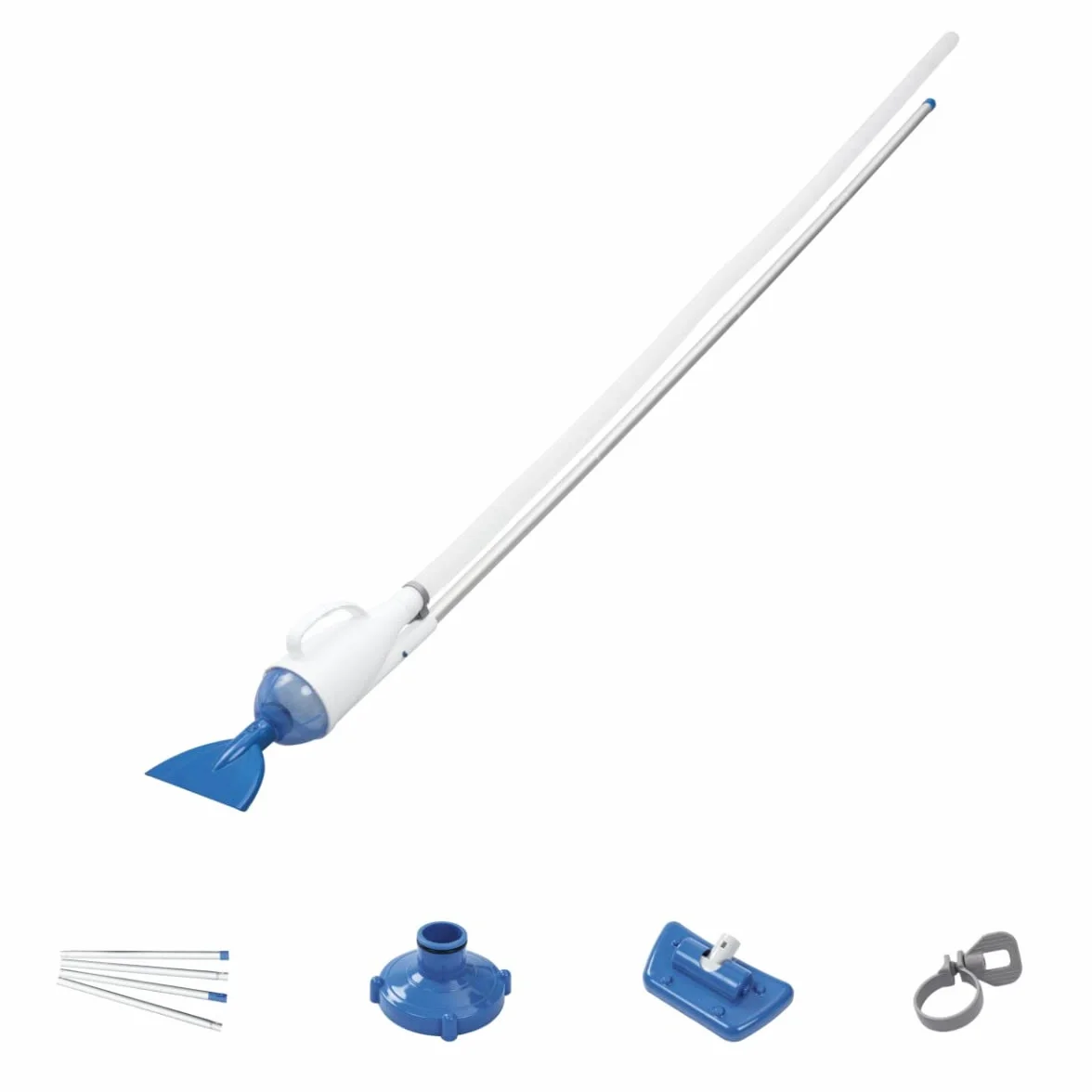 Bestway 58212 Aspirateur de Piscine Aquacrawl 2 Têtes de Balai, Tuyau, Manche Alu 4 X 60 cm Bleu