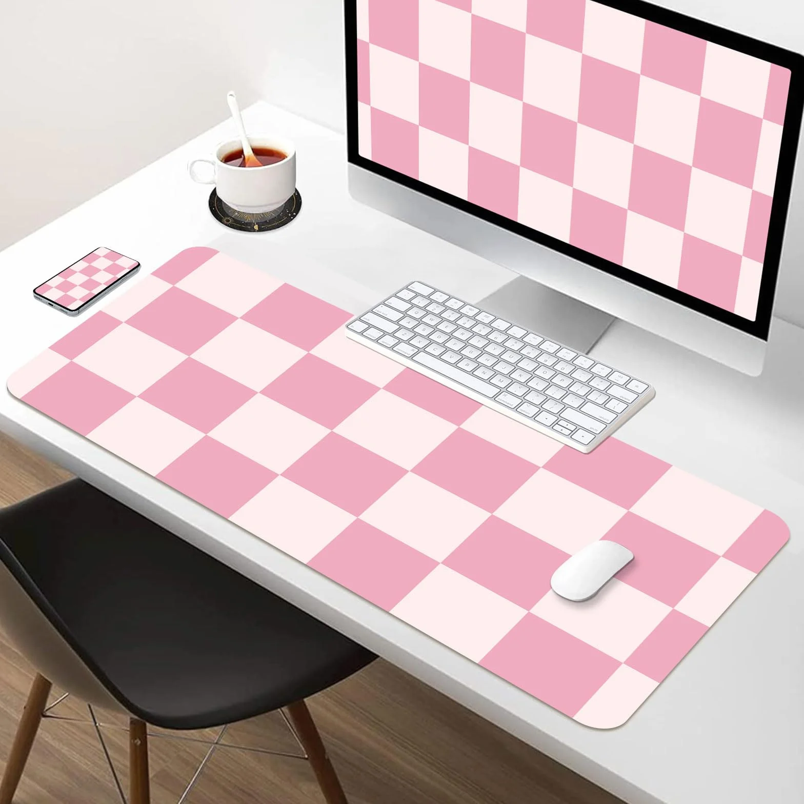 Tapis de Bureau en Cuir Rose Antidérapant Imperméable pour Souris et Clavier