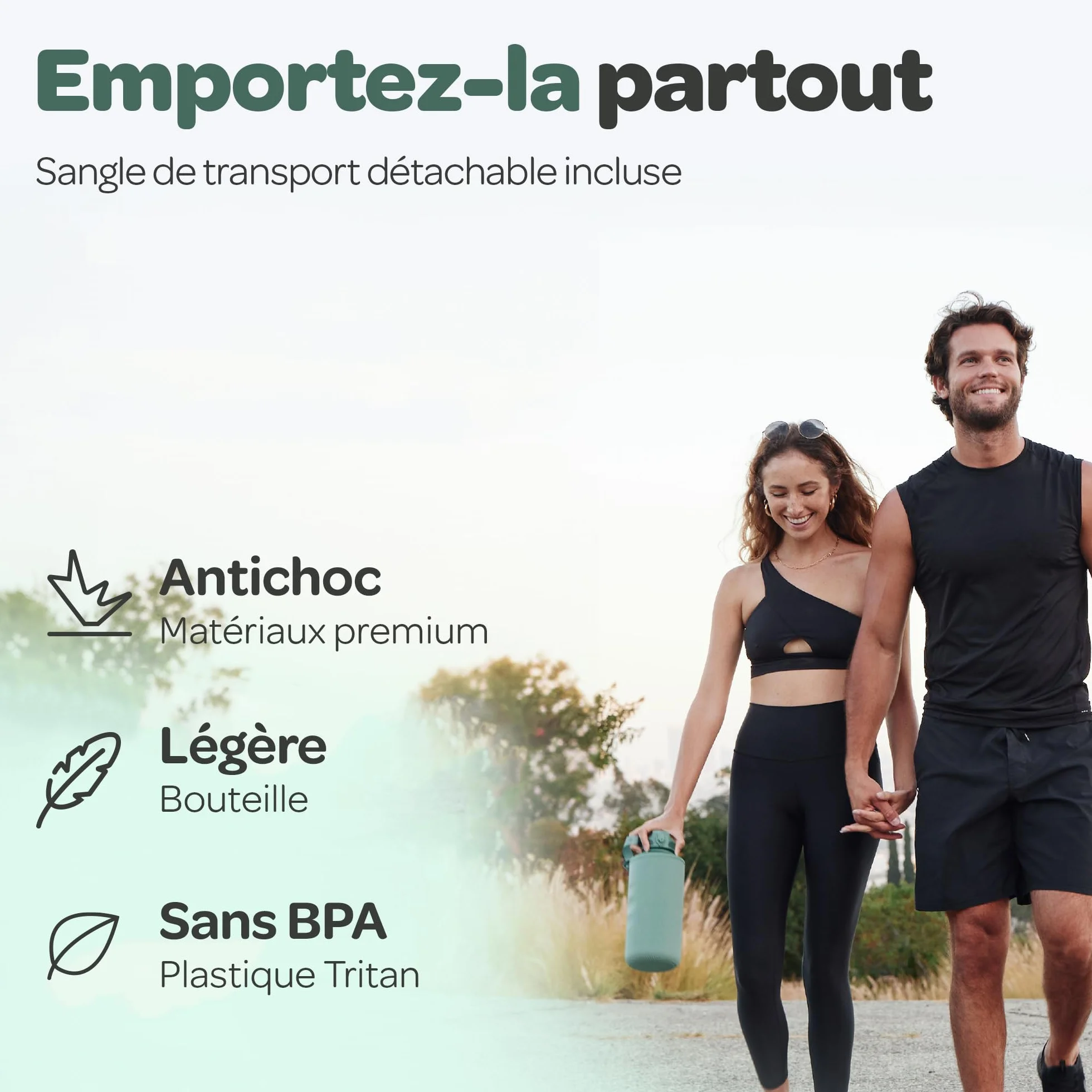 Hydracy Bouteille d'Eau 2L sans BPA avec Marqueur de Temps, Infuseur, Verrouillage Sécurisé, Housse Néoprène, Étanche, Anti-Fuite, Réutilisable, Légère