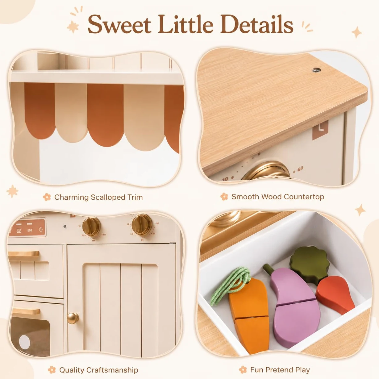 ROBUD Cuisine de Jeu en Bois pour Enfants, avec Vaisselle, casseroles, saladier et légumes – Convient aux Enfants à partir de 3 Ans