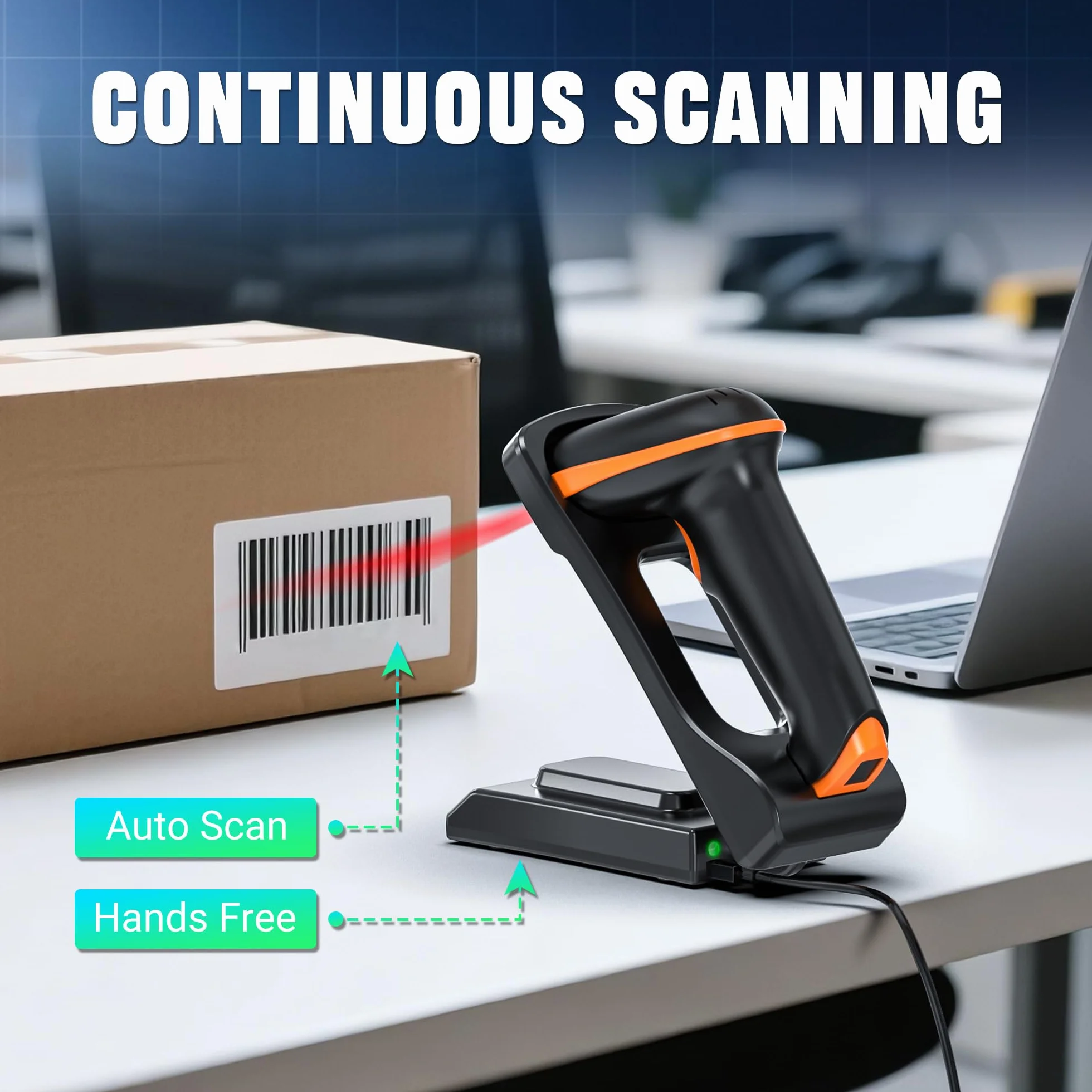 Tera D5100-CR Lecteur de Code Barre Mural sans Fil 2,4 GHz USB 2.0 Scanner Manuel 1D 2D QR avec Support Pliable