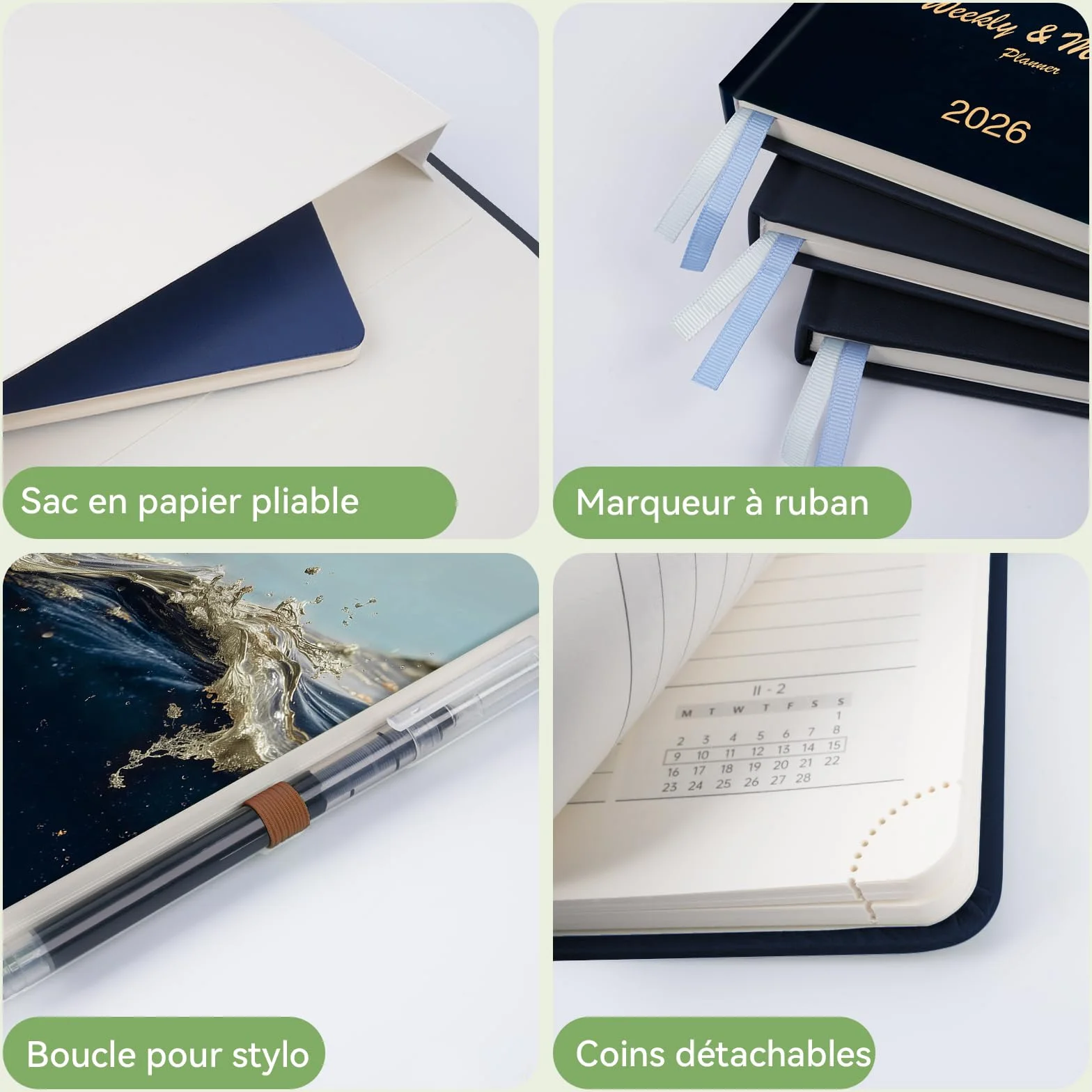 Agenda semainier 2026 A4 28,6 x 21 cm Couverture rigide 12 mois Janvier à Décembre