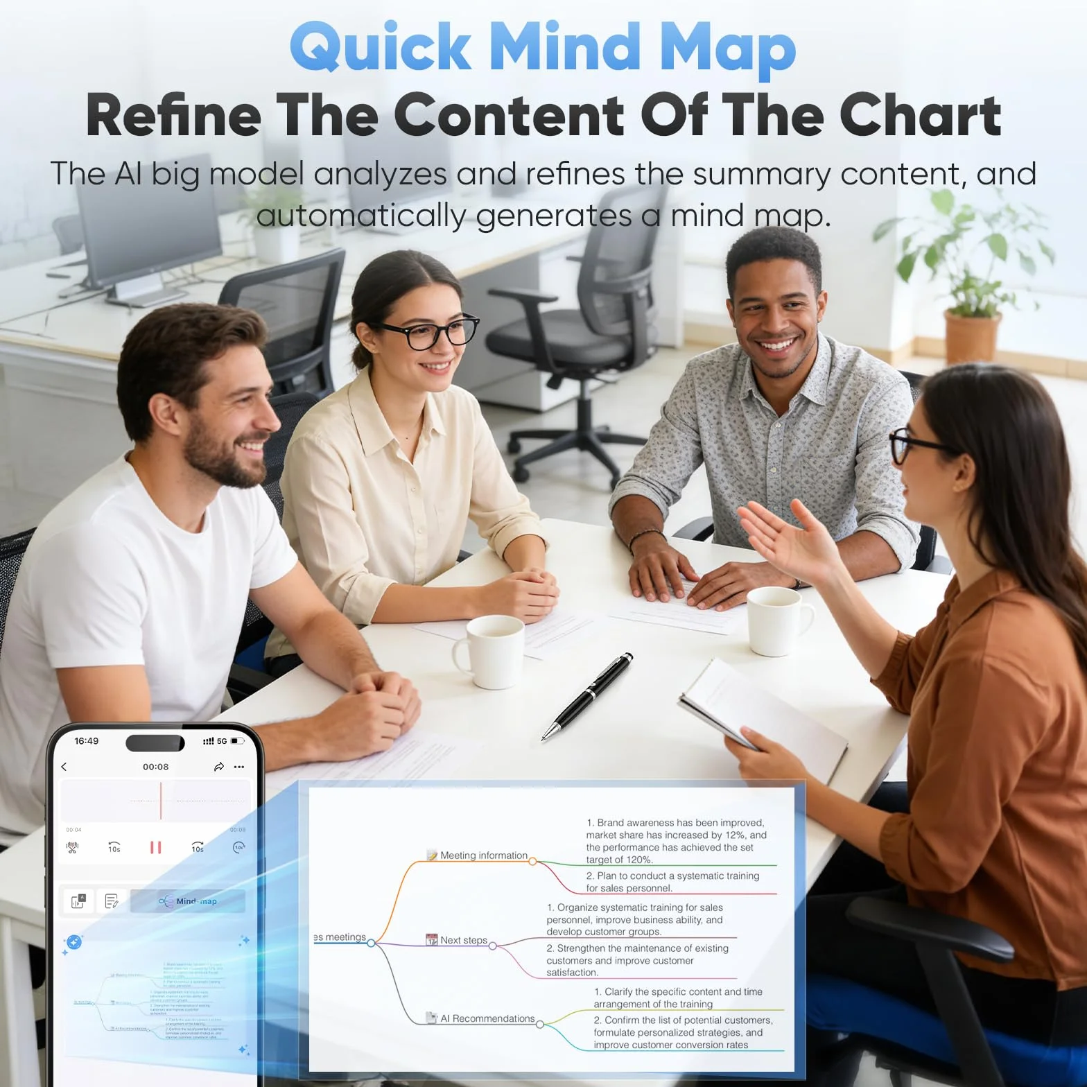 Stylo Enregistreur Vocal IA avec Transcription et Traduction en Temps Réel, Micro 360°, 64 Go + Cloud, 10h Autonomie