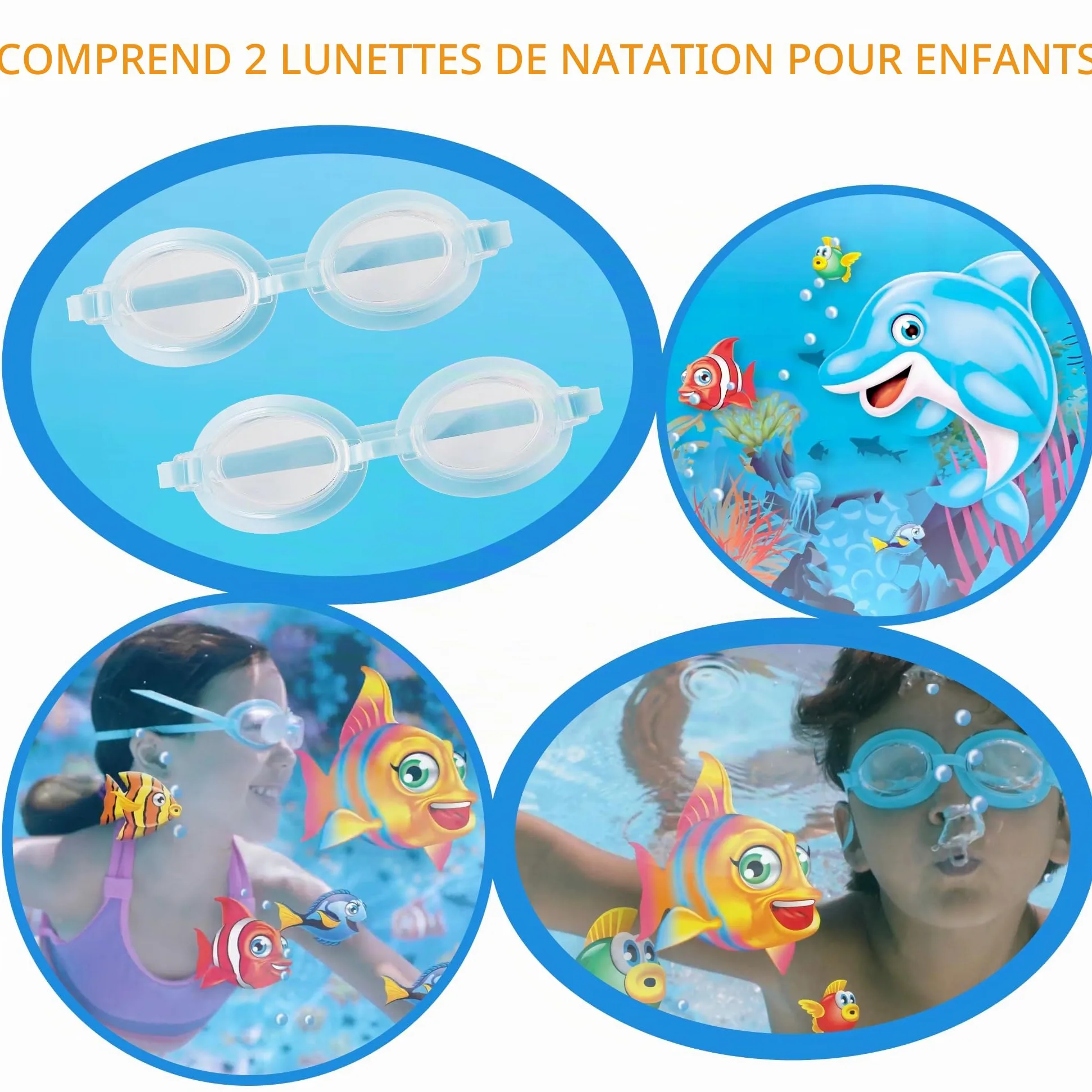Summer Waves Piscine Familiale Gonflable Ronde 3D, 2,44 M x 76 CM, Comprend 2 Lunettes de Natation, 2302 L, Orange, PVC, Enfant