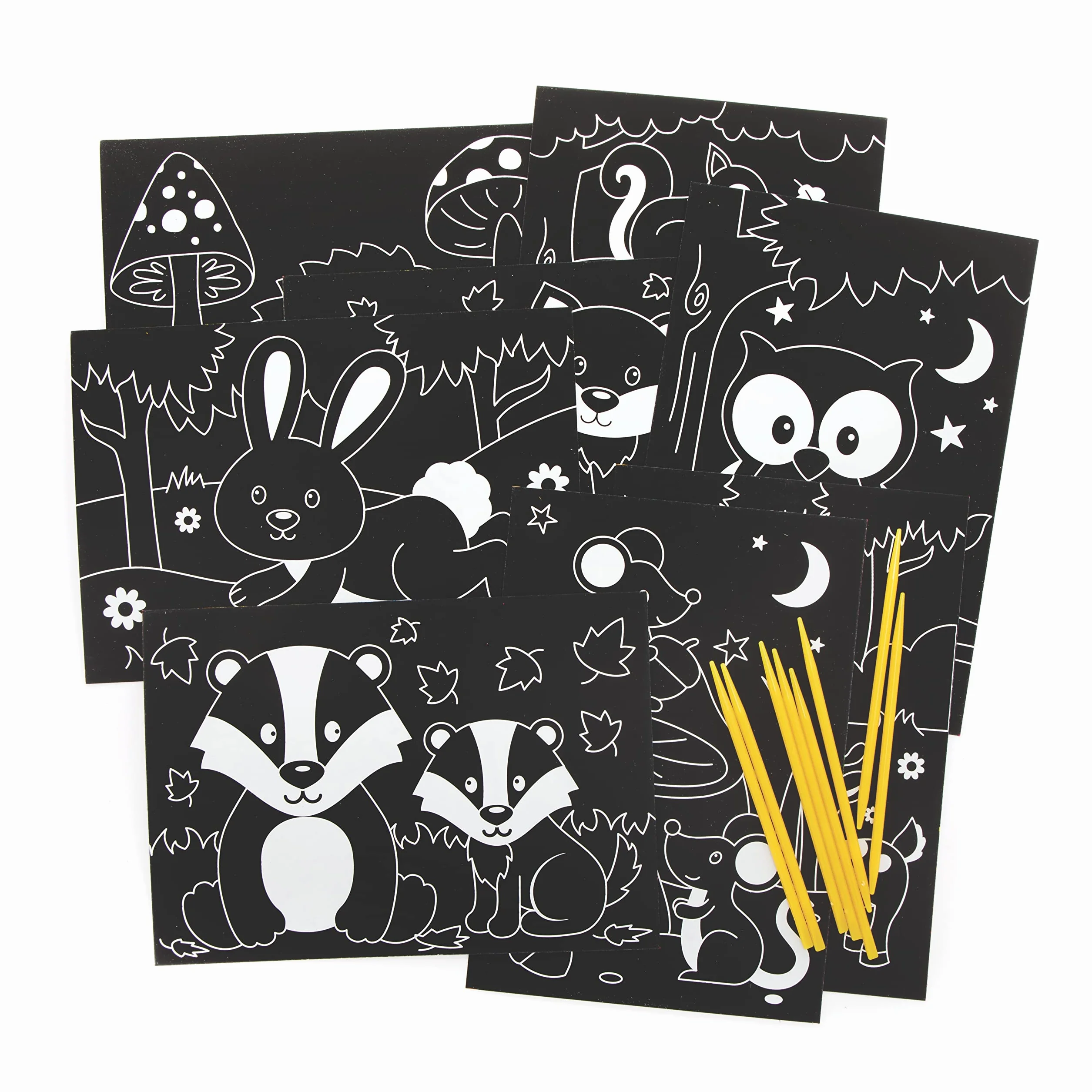 Baker Ross Lot de 8 images à gratter d'animaux de la forêt arc-en-ciel pour enfants