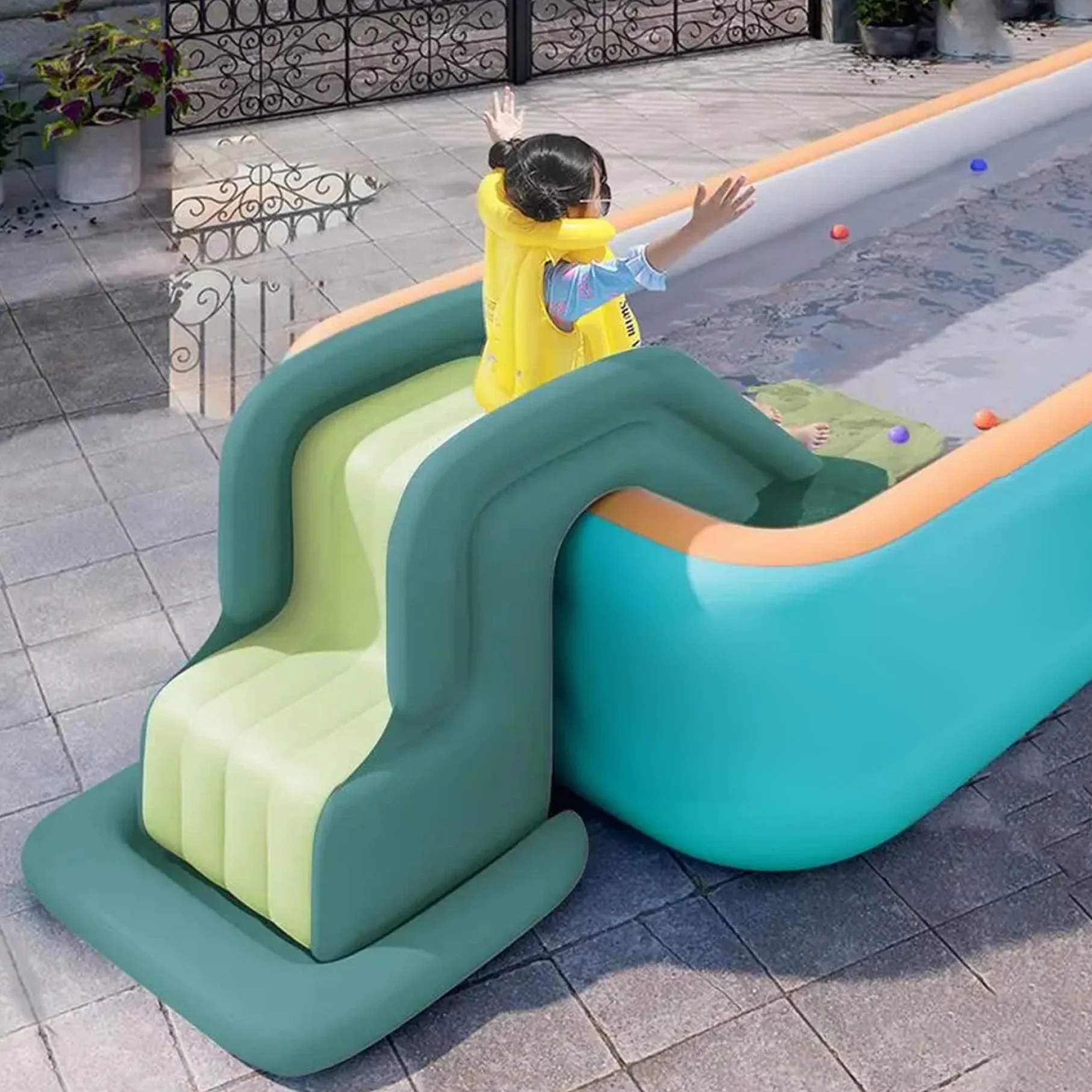 Toboggan de Piscine Gonflable en PVC avec Pompe à air pour Cour extérieure et intérieure, 78, 7 x 31, 5 x 33, 5 Pouces