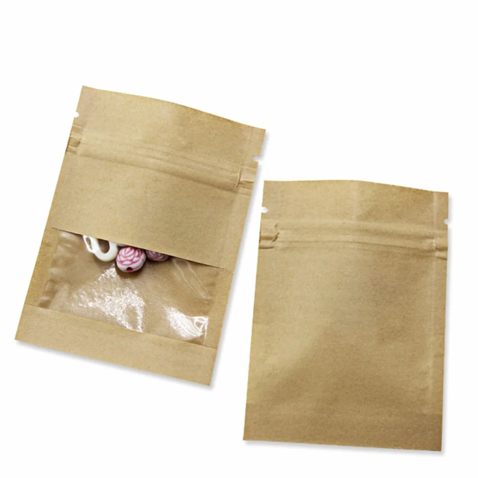 Papier Kraft Brun Sac Refermable Enveloppe Graines Fenêtre Transparente Thermoscellé 7x9cm 100 Pack