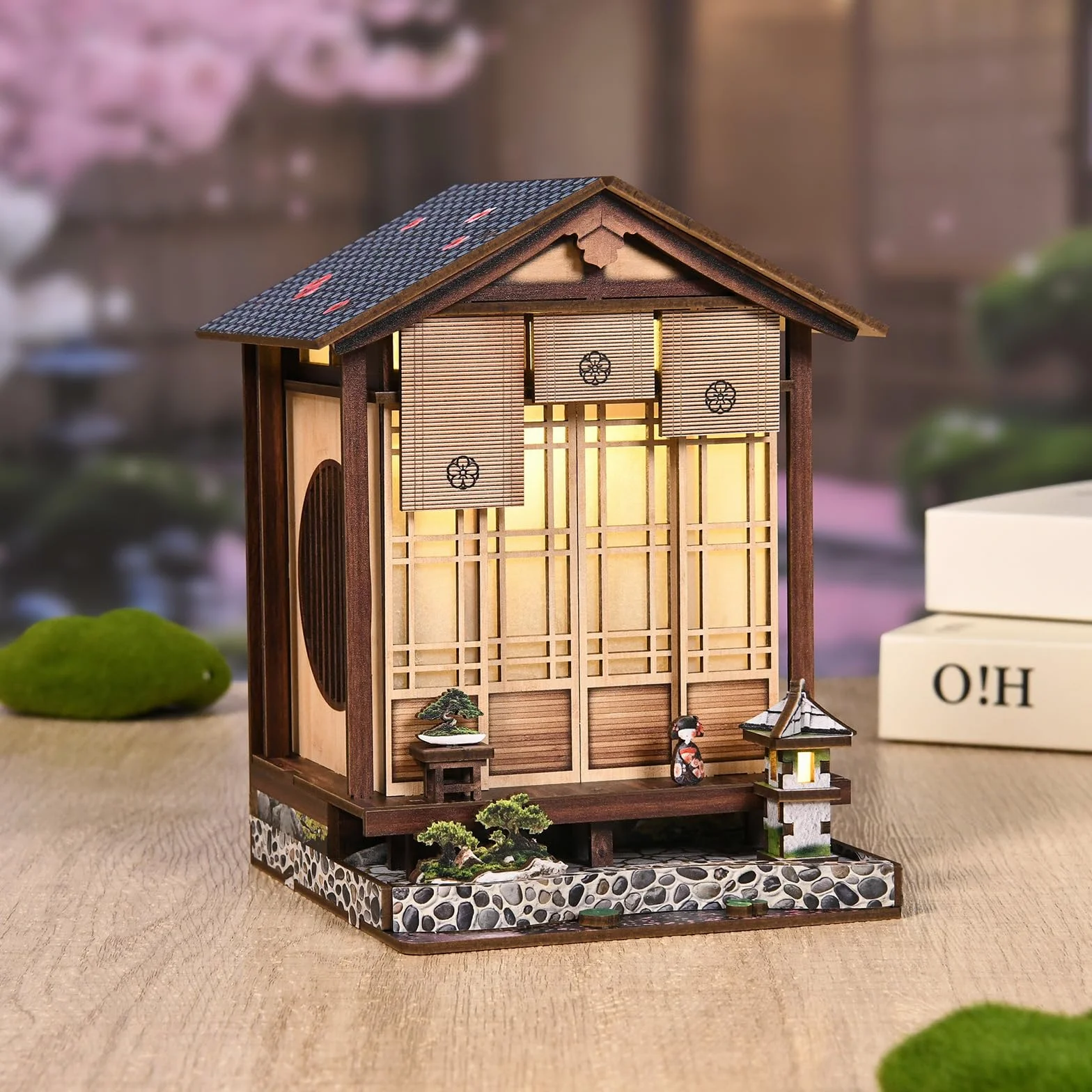 Book Nook Kit Maison de poupée Style Japonais LED Licht 3D Holzpuzzle DIY bastelset Erwachsene