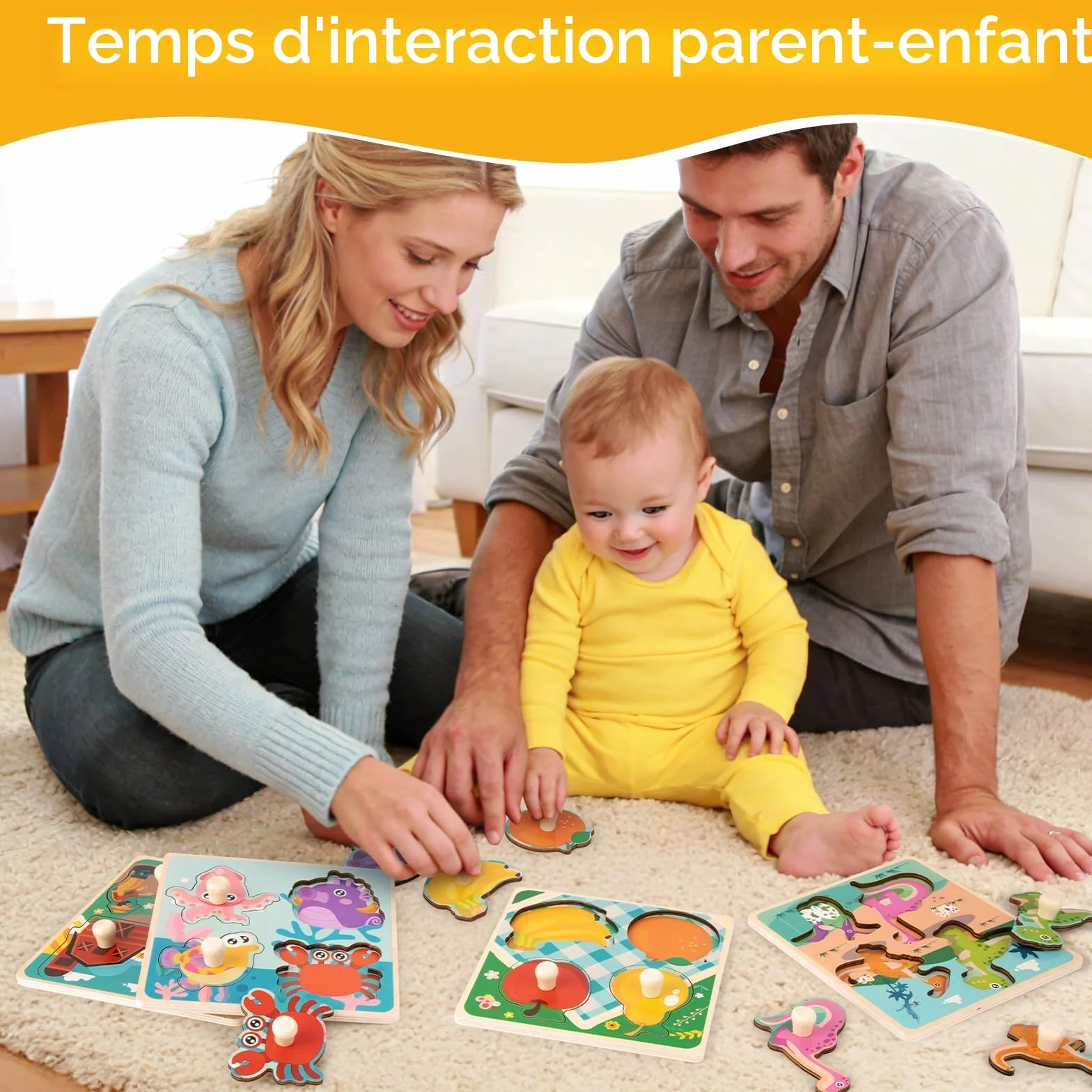 Puzzle Bois Enfant 4 Pièces Animaux Jouet Éducatif Montessori 1 2 3 ans