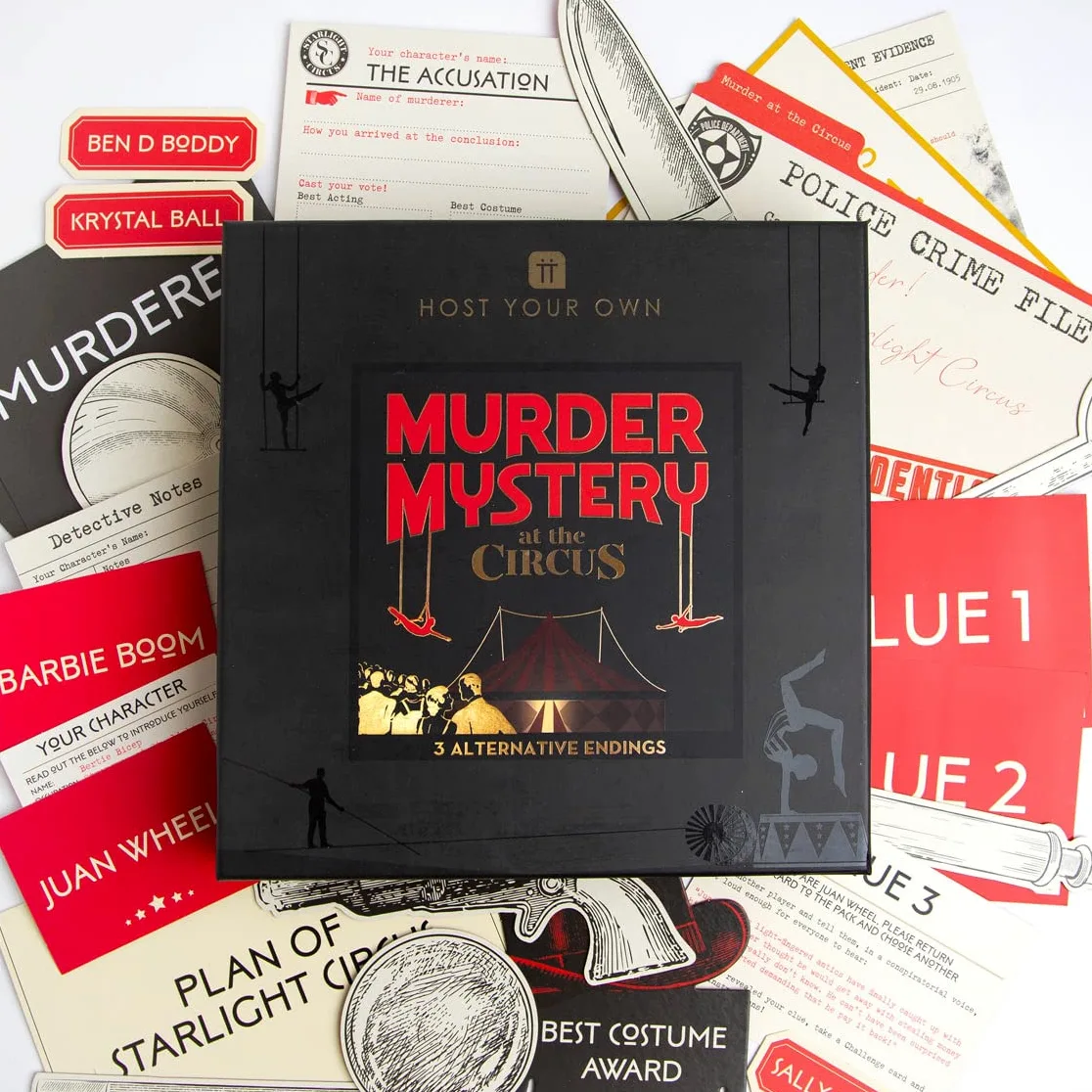 Talking Tables Jeu de mystère de Meurtre sur Le thème du Cirque à la Maison | Organisez Votre Propre soirée de Jeux et résolvez Le Crime | Rejouable avec 3 Fins pour Le dîner, Cadeau de Noël