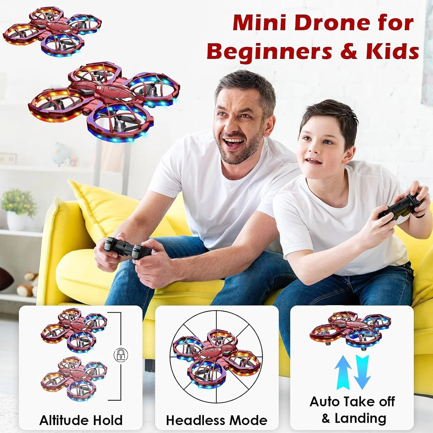 Mini Drone pour Enfants - Drone Télécommandé Débutant avec Évitement d'Obstacles - Jouet pour Garçons 14+ Ans - 3 Vitesses, 360°, Suspension Automatique