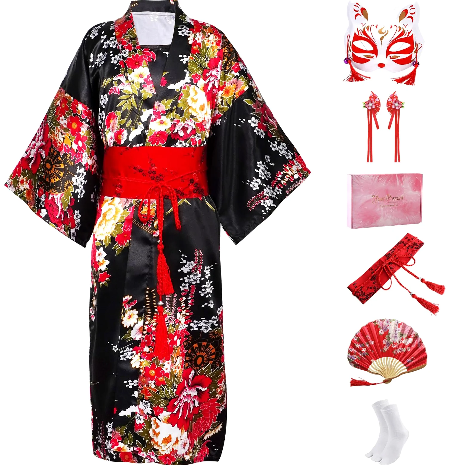 Enfants Kimono Robe Japonais, Enfants Costumes Japonais Cosplay Vêtements, Kimono Déguisement, Filles Yukata Peignoir Ensemble avec Accessoire