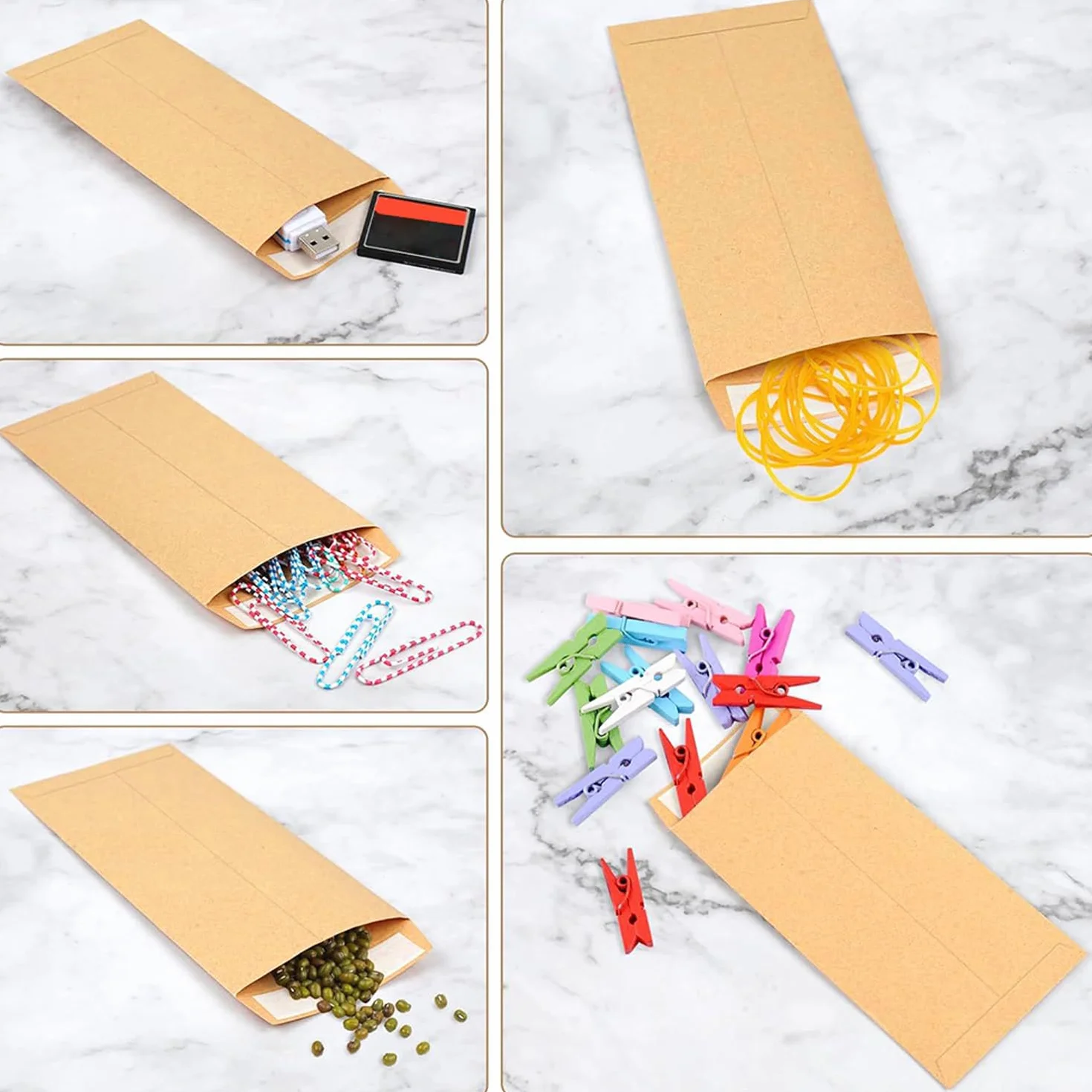 Enveloppes autocollantes marron 57 x 89 mm lot de 130 pour graines pièces monnaie perles