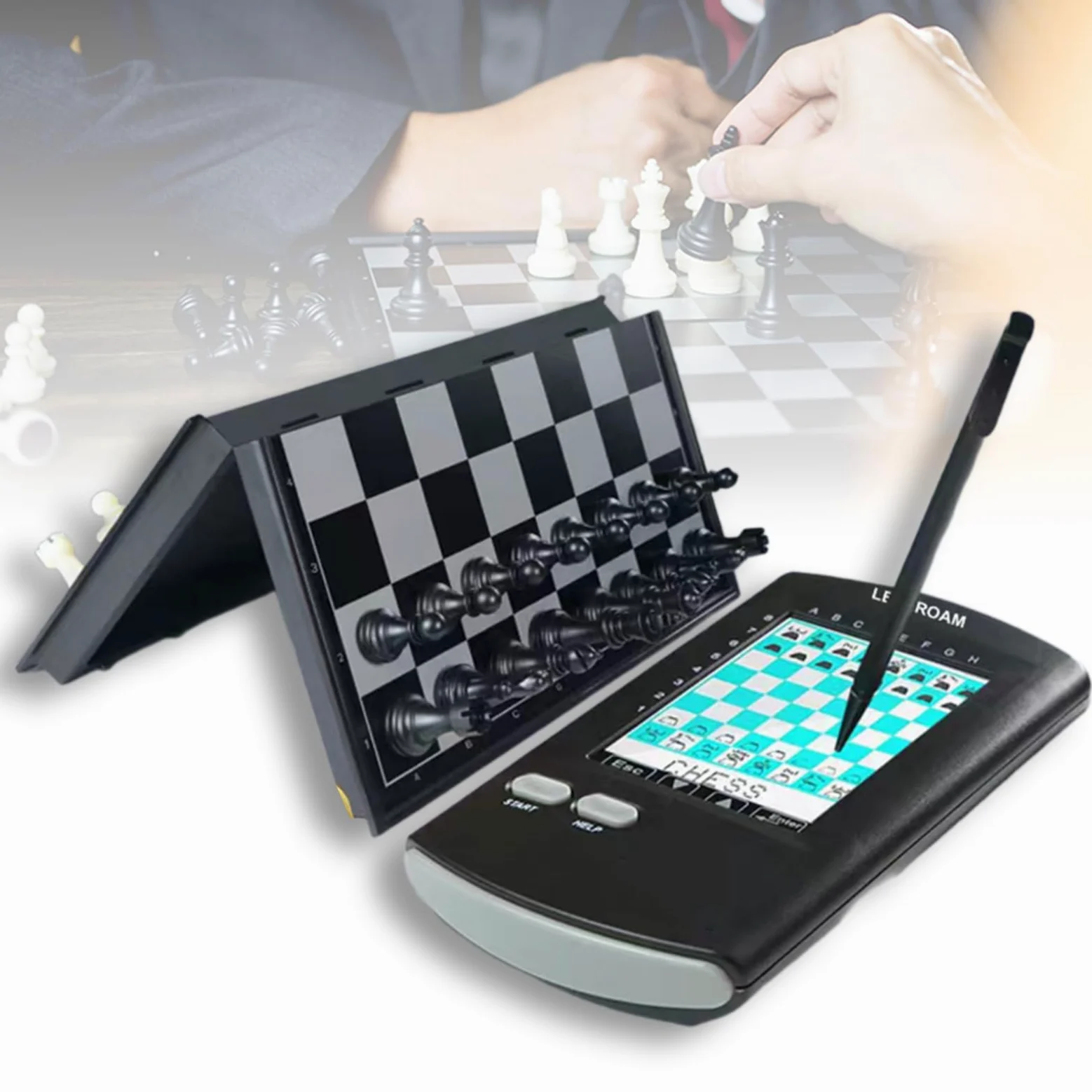 Jeu d'échecs électronique avec plateau pliable, pièces magnétiques, stylet et écran LCD, jeu mono-joueur portable, cadeau pour adultes