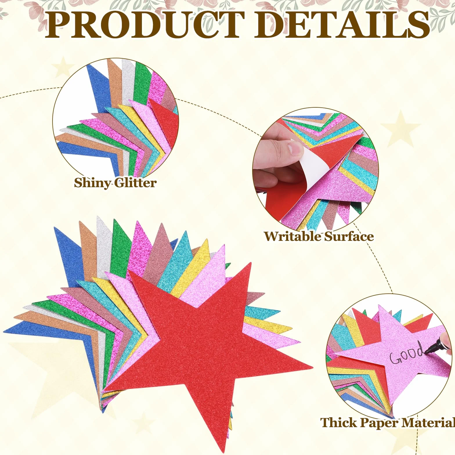 QUARKZMAN 50 Pcs Confettis Étoiles Pailletées 5 Pouces Décoration de Fête Doré