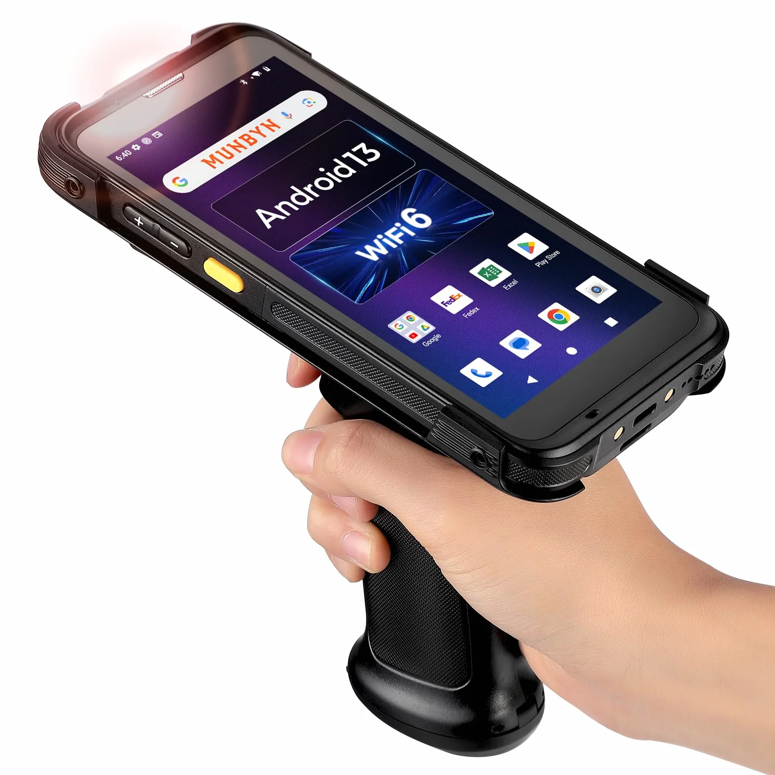 MUNBYN Android 13 PDA Scanner Code Barre 2D Zebra, 4+64G Robuste IP65 Pistol Grip WiFi 6 Terminal