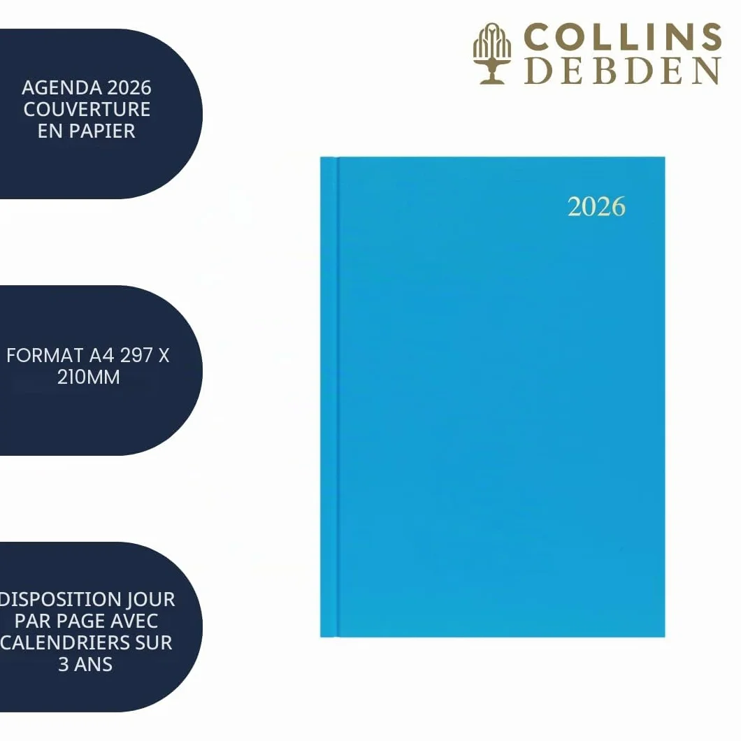 Collins Essential Agenda 2026 12 mois 1 jour par page couverture rigide A4 Noir