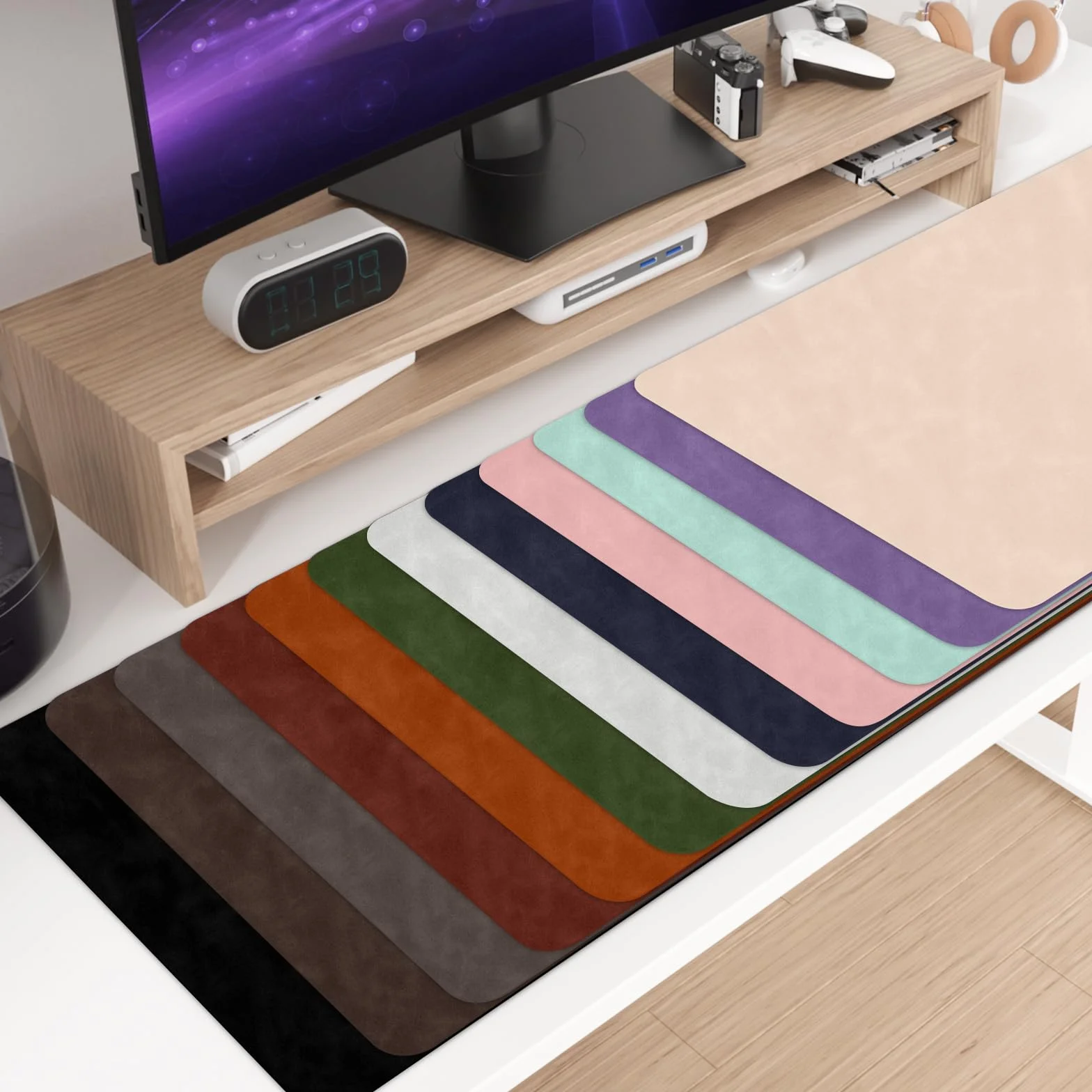 Sous-main de bureau en cuir vieilli imperméable 80 x 40 cm rose