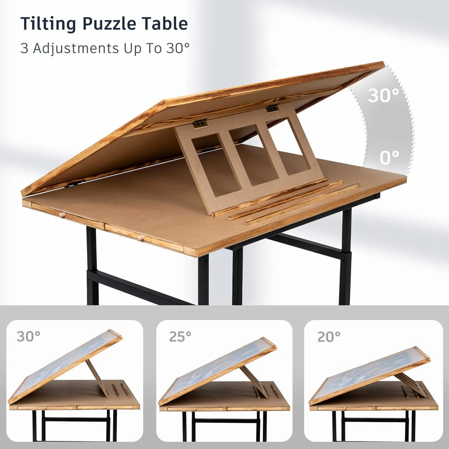 Planche puzzle avec 4 tiroirs et couvercle en PVC, planche de puzzle inclinable avec réglage en hauteur pour jusqu'à 1500 pièces, avec 4 roulettes