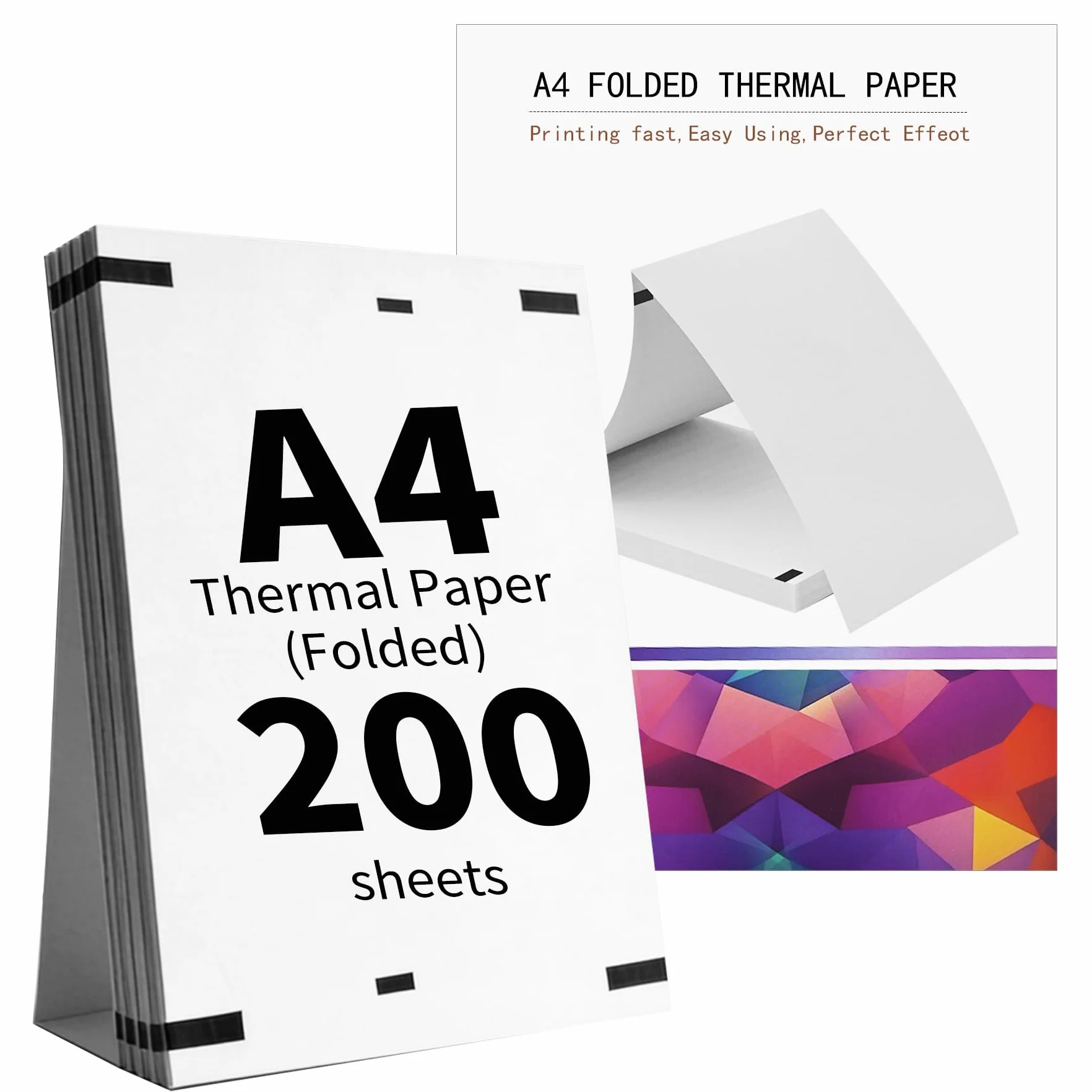 Papier Thermique A4 Pliable 200 Feuilles Sans BPA Séchage Rapide pour Imprimante Thermique