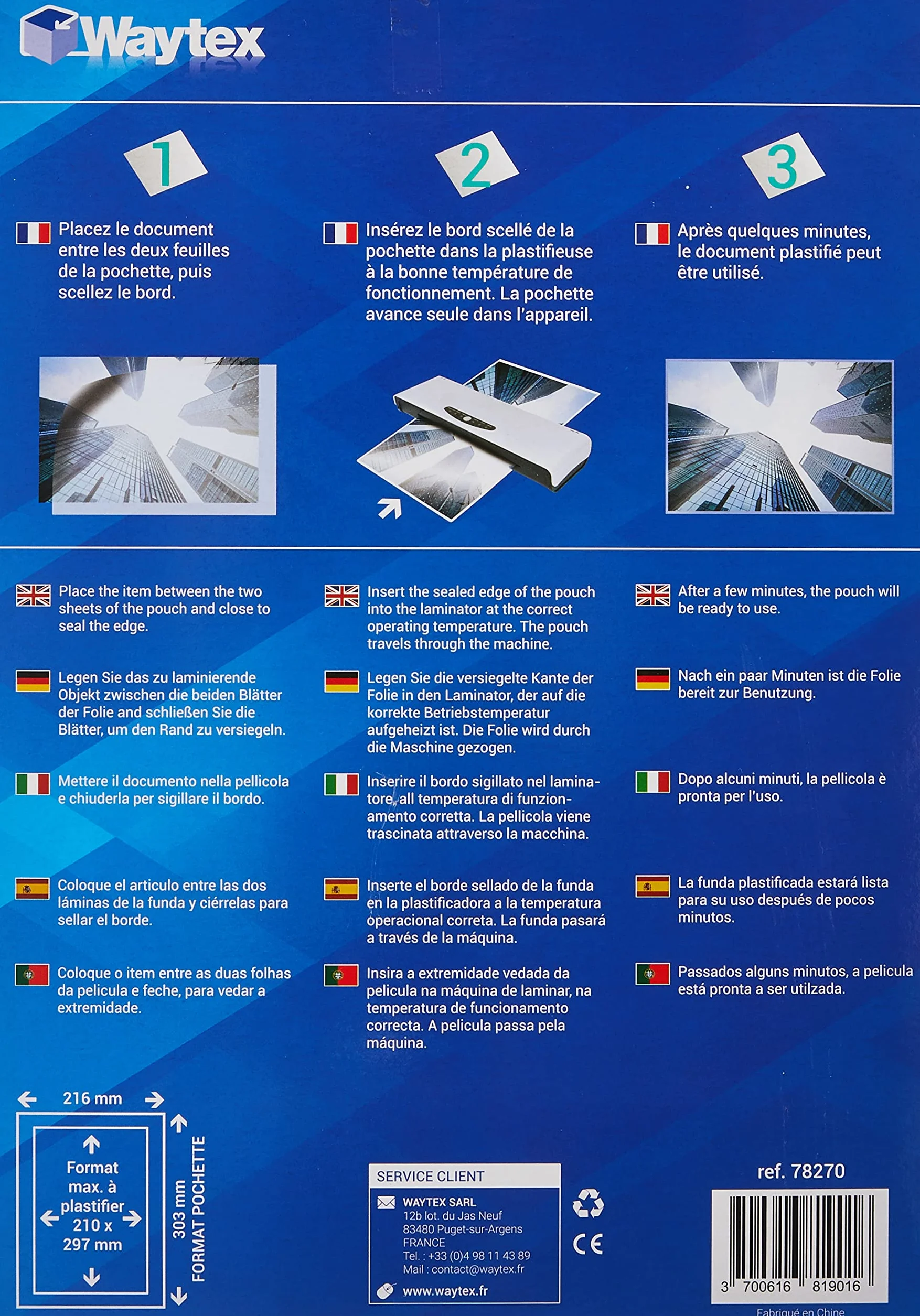 WAYTEX Pack 50 feuilles plastification A4 75 microns brillante transparente