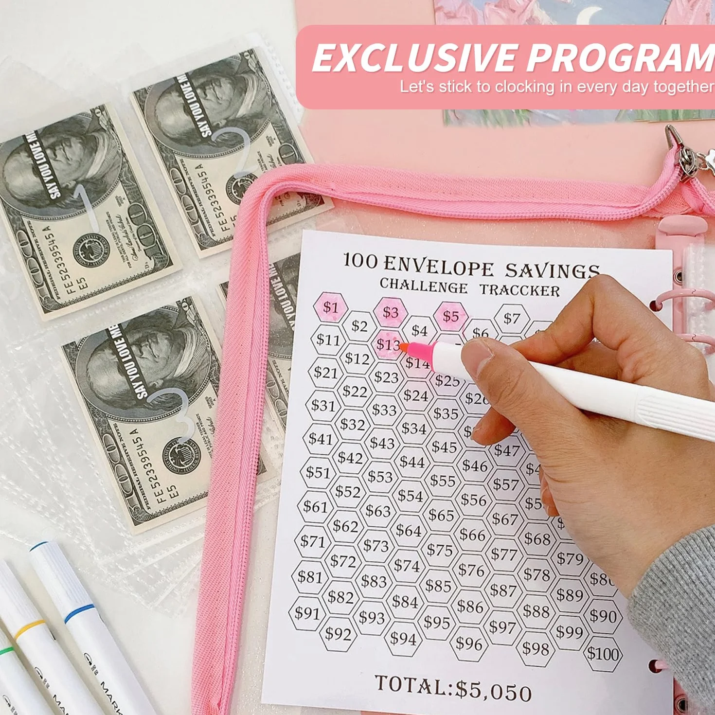 Enveloppes Budget, Planner Budget Cahier Finances Personnelles, Portefeuille Budgétaire, Classeur Budget Fermeture éclair, Rose Cerise