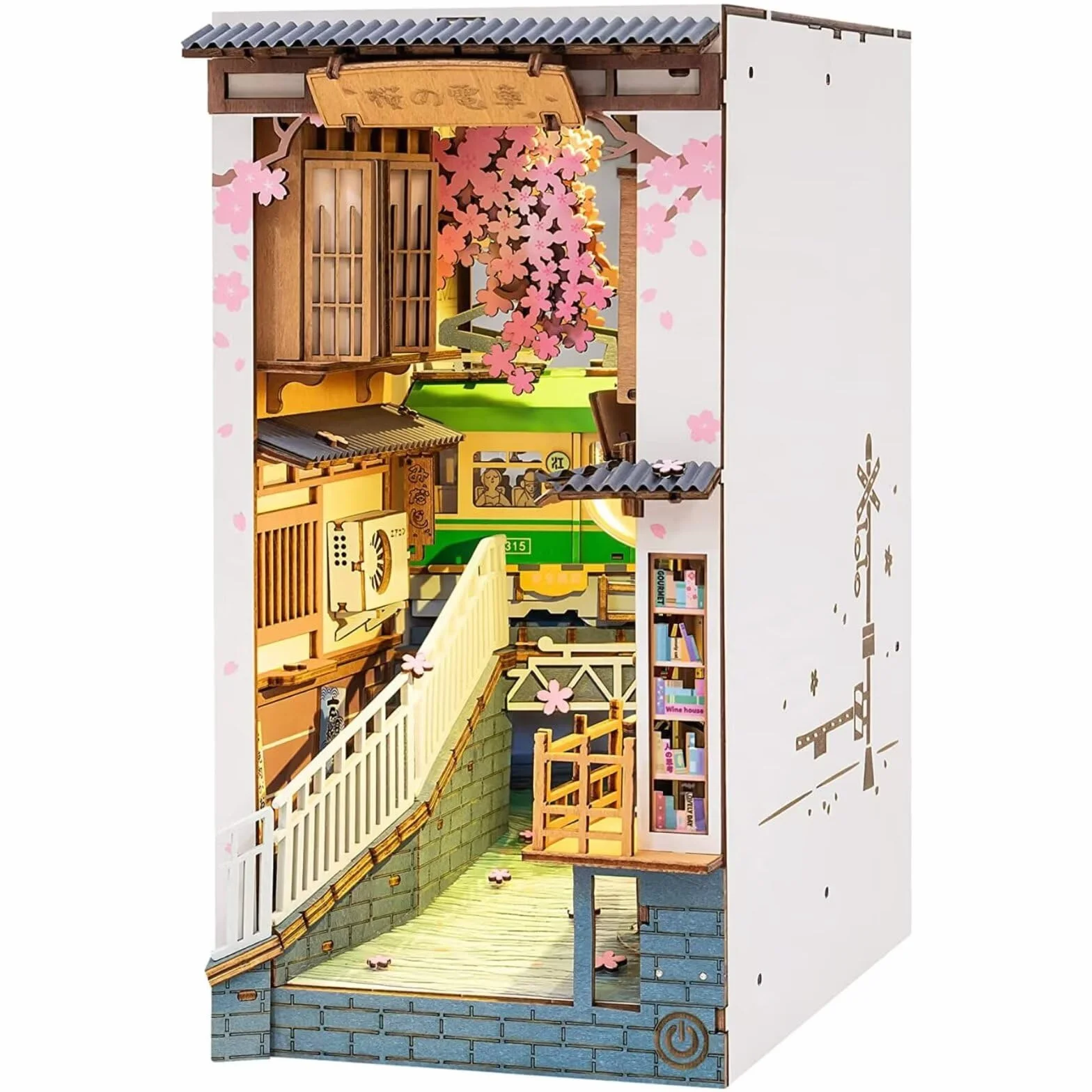 Rolife Sakura Densya DIY Book Nook Kit Maison Miniature à Construire 3D Bois Décoration Bibliothèque