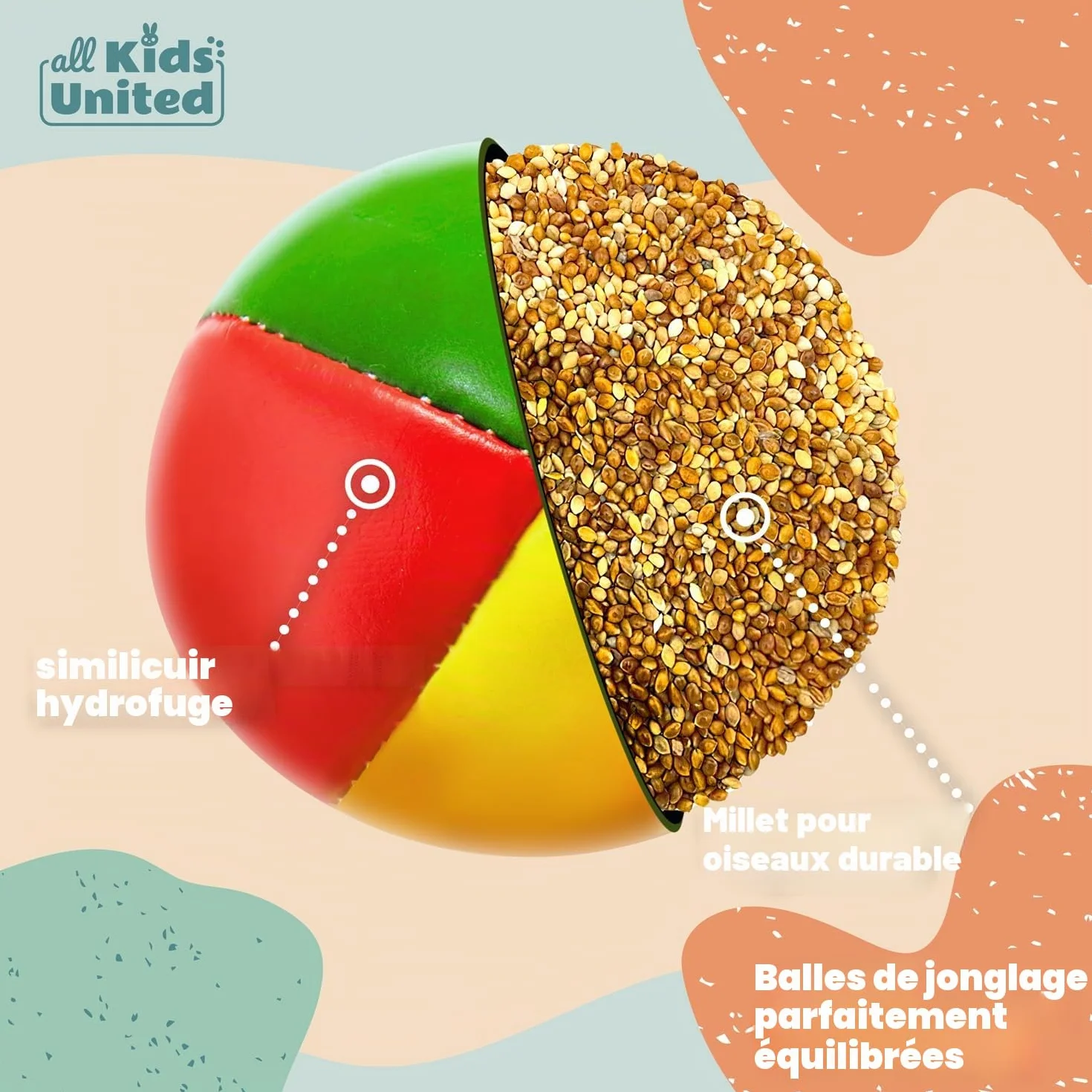 Set de 5 balles de jonglage professionnelles en sac jute pour débutants et avancés