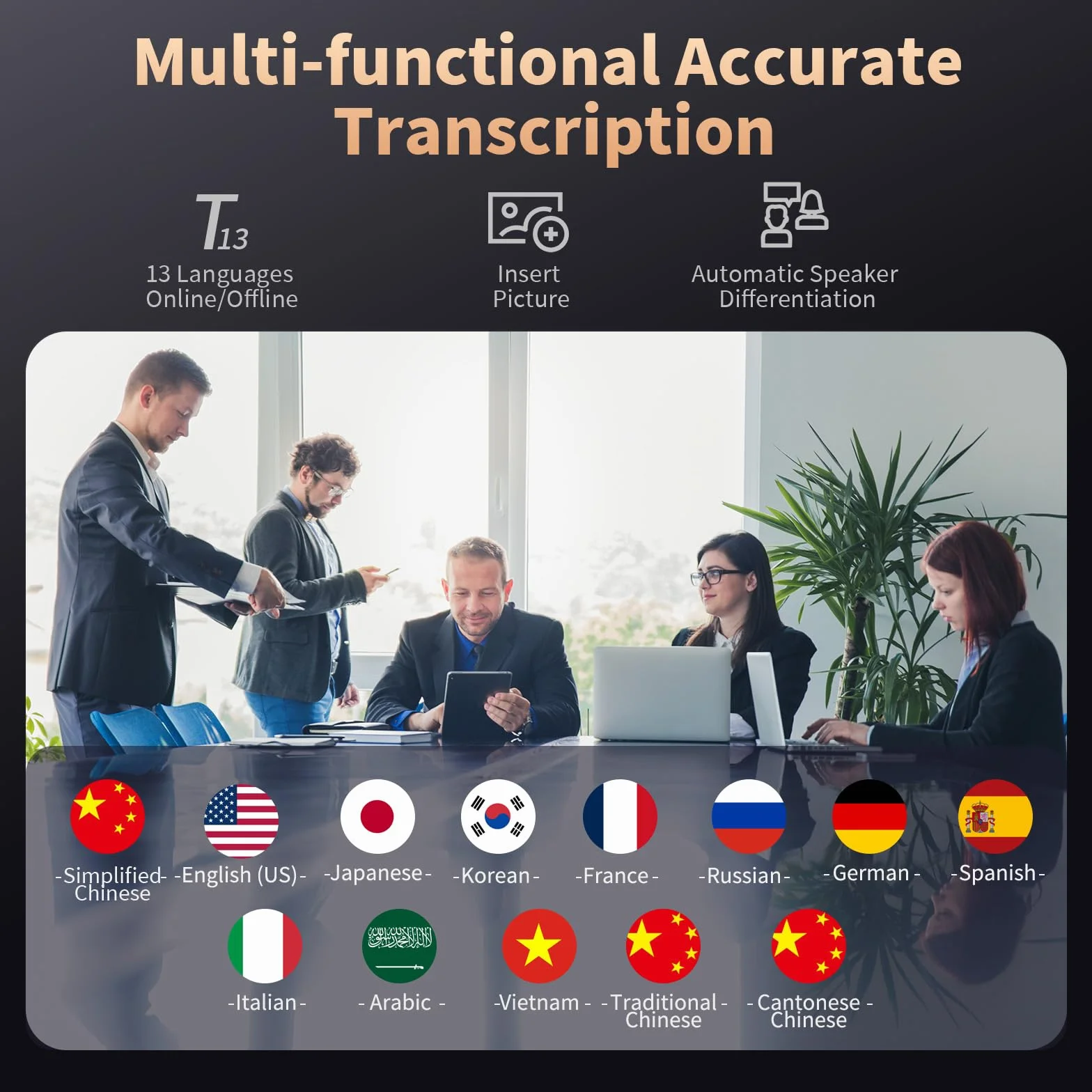 Note AI Dictaphone Numérique avec Transcription Gratuite, Résumé, Traduction en Ligne Hors Ligne, 134 Langues, Enregistreur AI pour Conférences