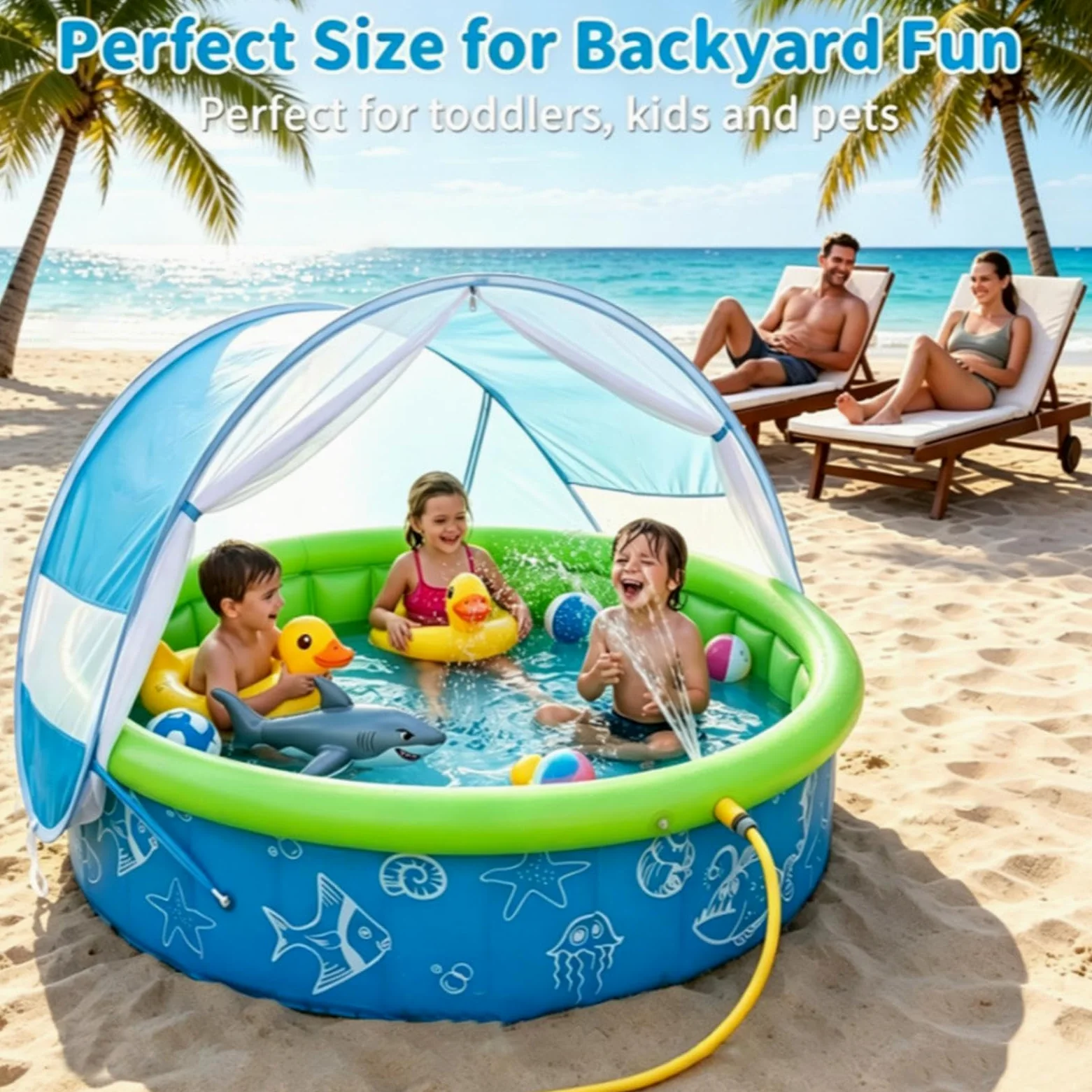 Piscine Gonflable Avec Auvent Jouet Pliable Antidérapant Avec Filet | Piscine gonflable Convient Pour L'Extérieur En Été, La Terrasse, Le Parc, La Plage, Le Jardin Et Les Voyages