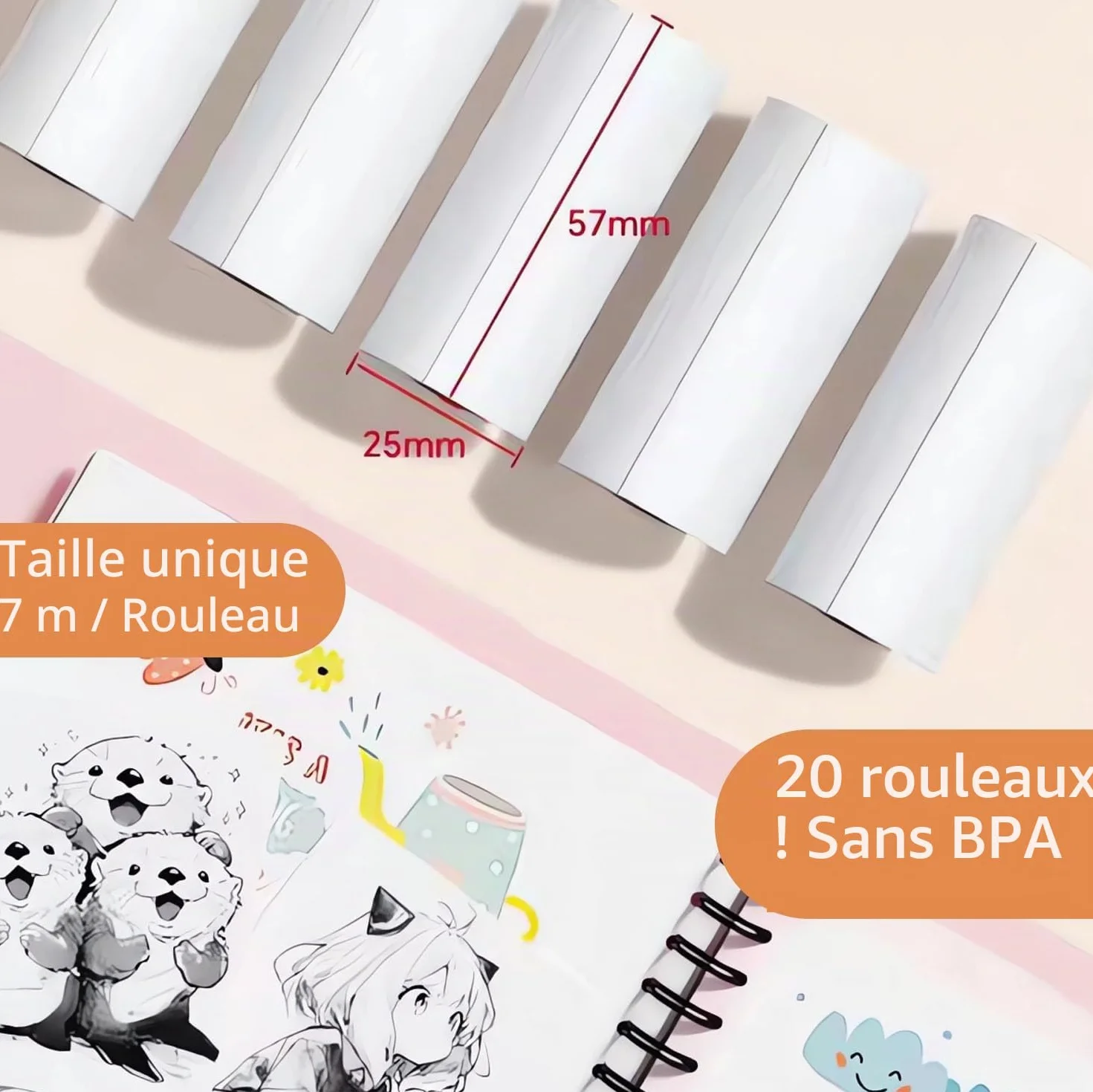 Rouleaux de papier d'impression pour appareil photo enfants 5,7 x 2,5 cm x 7 m lot de 20