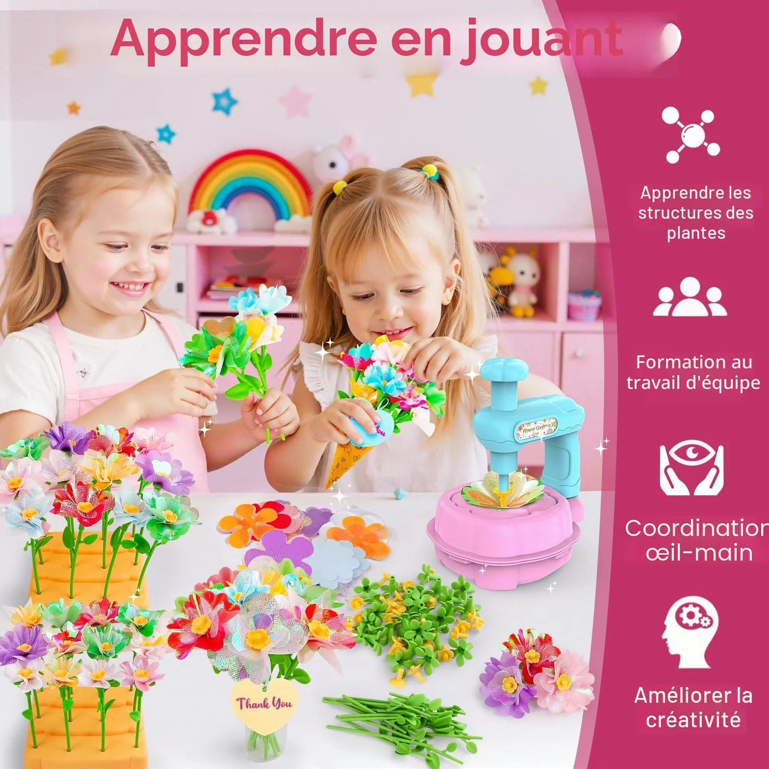 Mieryd Kit de Fabrication de Fleurs Tissu, Jeux Educatif DIY Flower Making Bouquet pour Fille 3-10 Ans