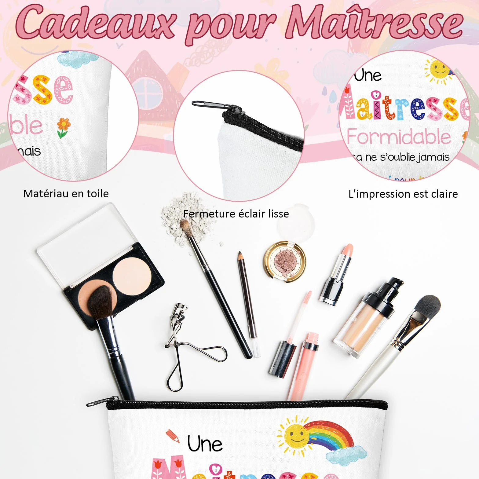 Xuniea Trousse à Maquillage Porte-Clés Gravé pour Professeur Cadeau Maitresse d'École
