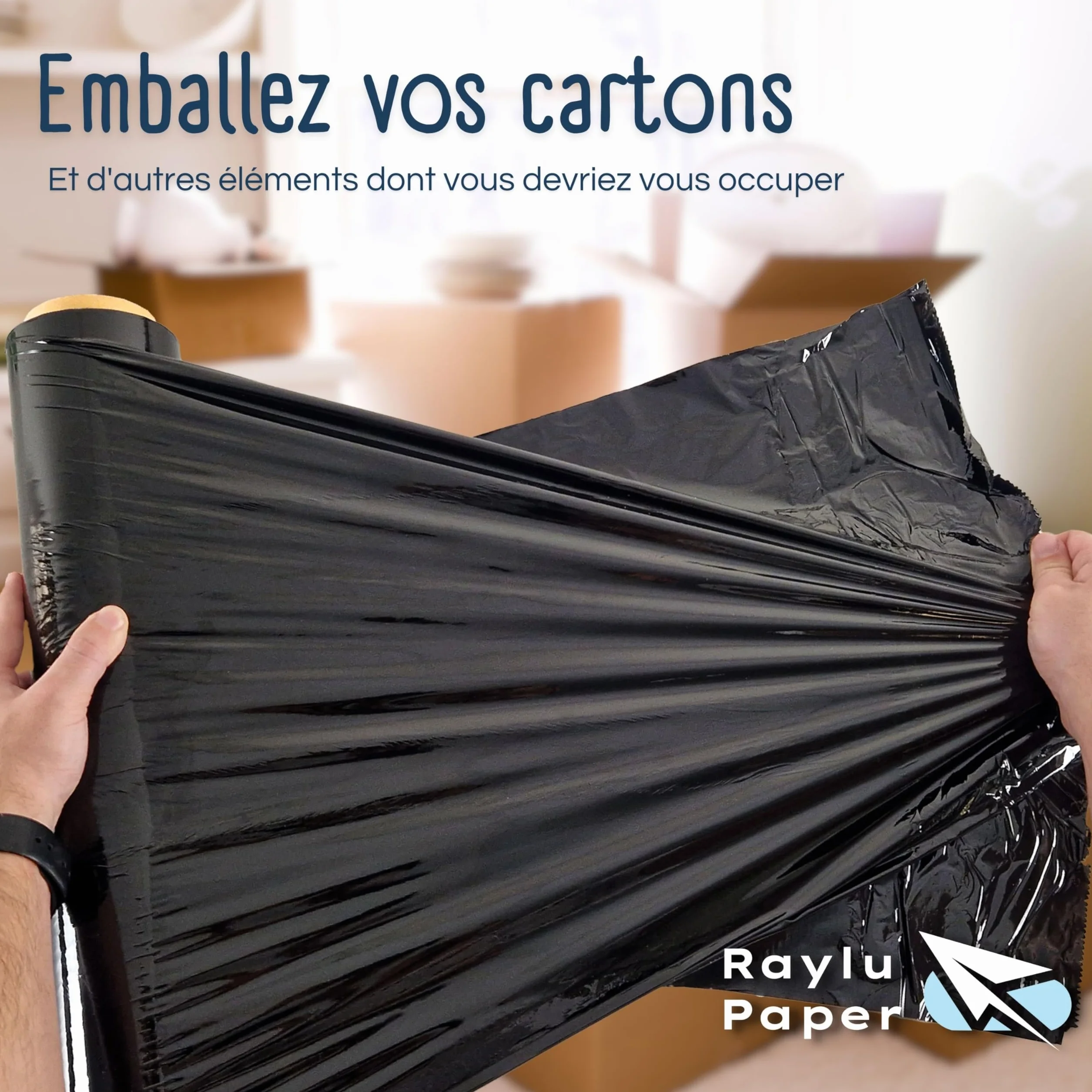 Raylu Paper Film Étirable Industriel Noir Haute Élasticité 1 Unité