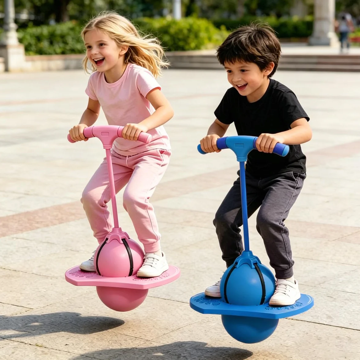 Pogo Ball avec Poignée, Ballon Sauteur d'Équilibre avec Pompe (Rose)
