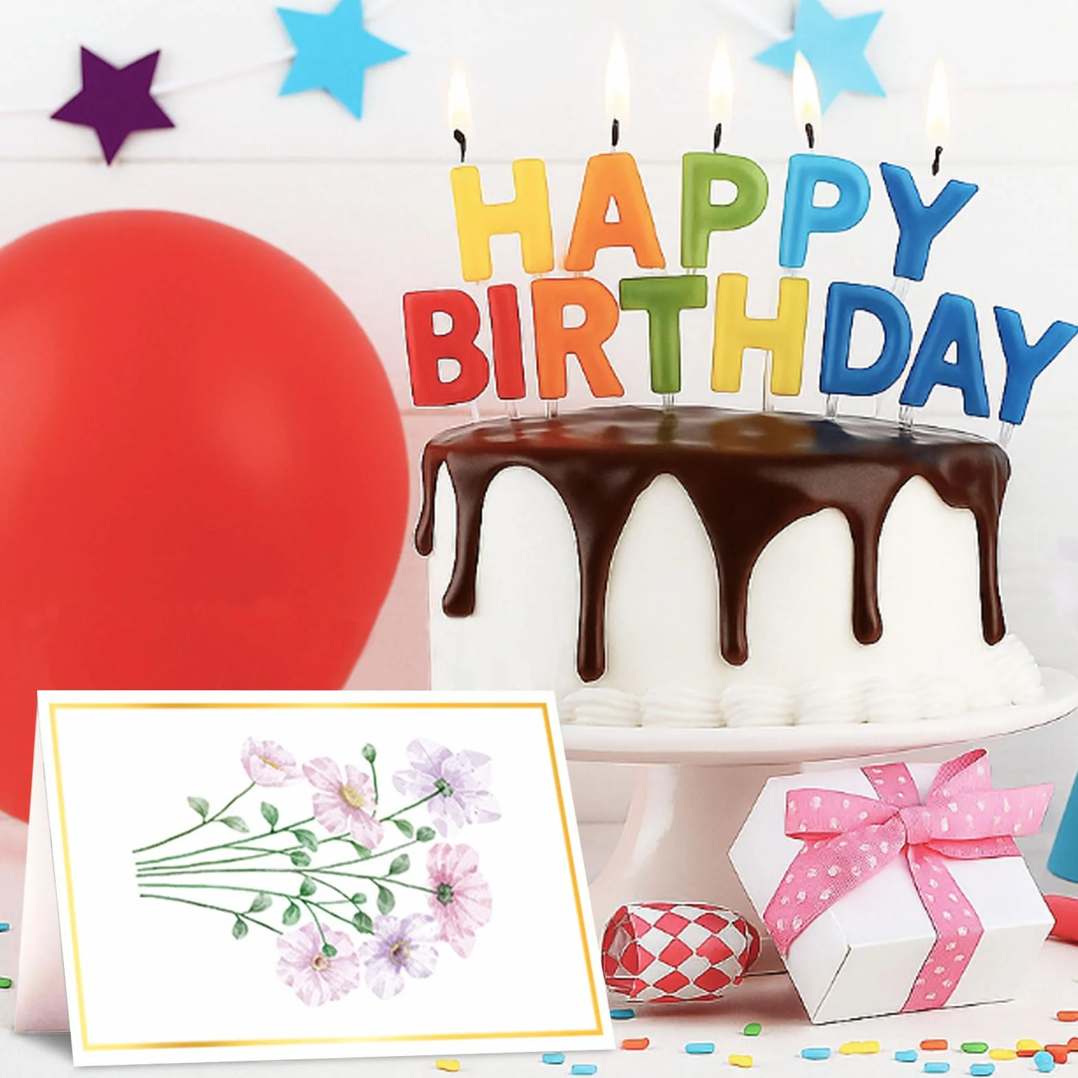 Cartes Voeux d'Anniversaire Fleuri avec Enveloppe Lot de 12
