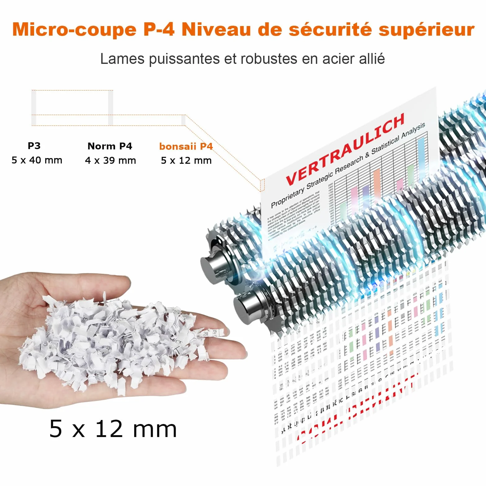 Bonsaii Destructeur de Documents 12 Feuilles Micro-Cut 60 Minutes 16 Litres C266-B