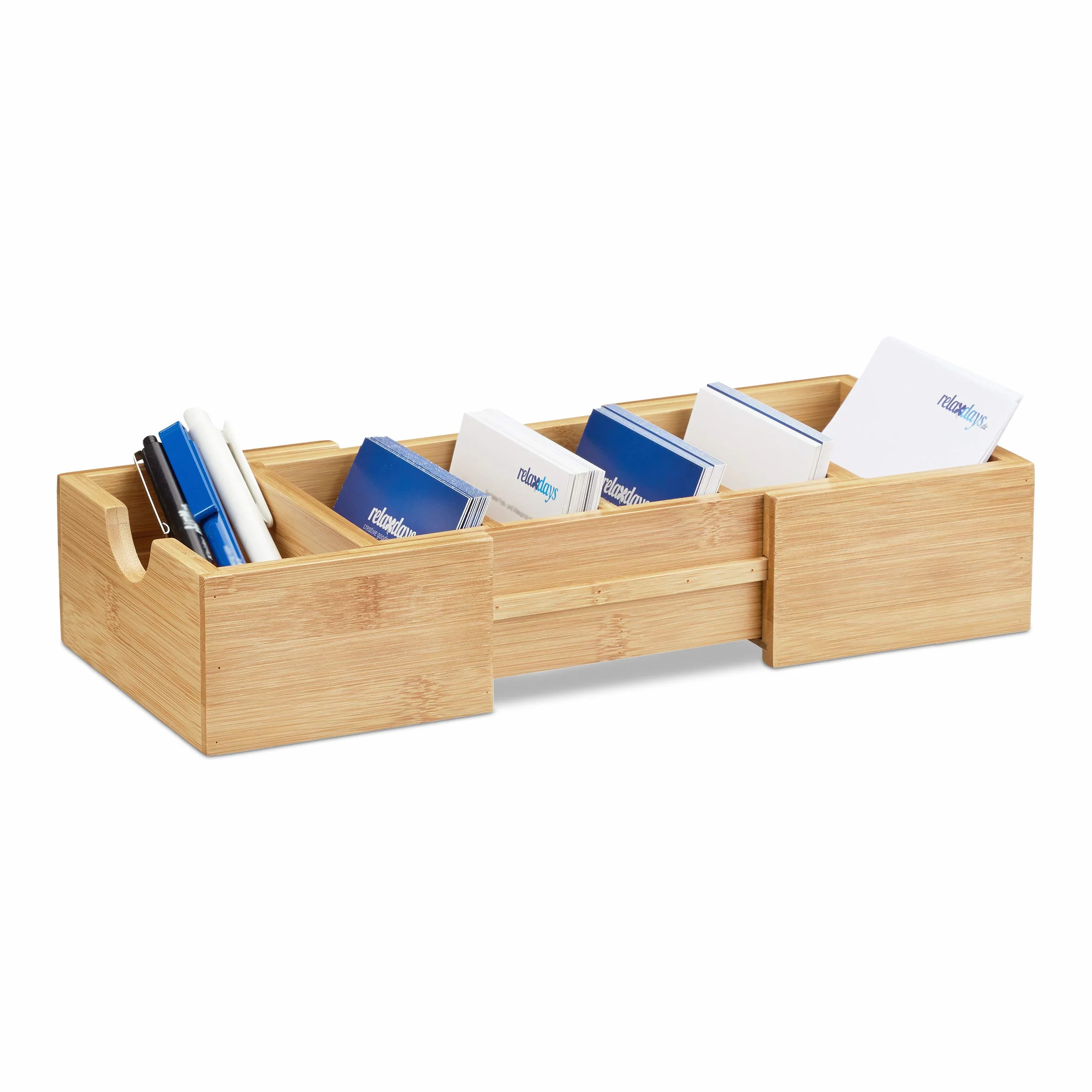 Relaxdays Porte cartes de visite A8 bambou ajustable 5,5 x 13 x 30 cm nature
