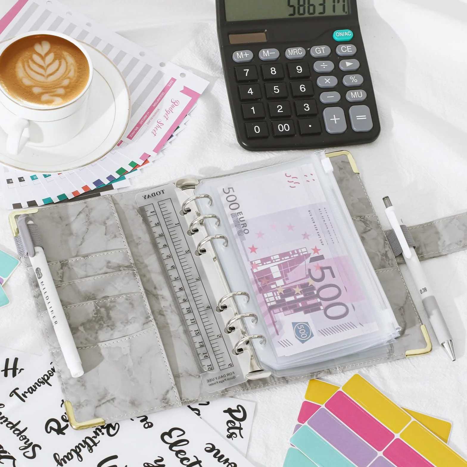 Classeur Budget A6 PU Cuir Carnet avec Pochette Dépenses Organisateur Gris