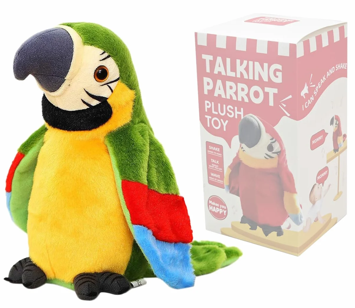 Jouet Perroquet en Peluche Imite le Son Animaux Répétez ce que vous dites Ailes électronique Oiseau Interactif Cadeau Noël Anniversaire