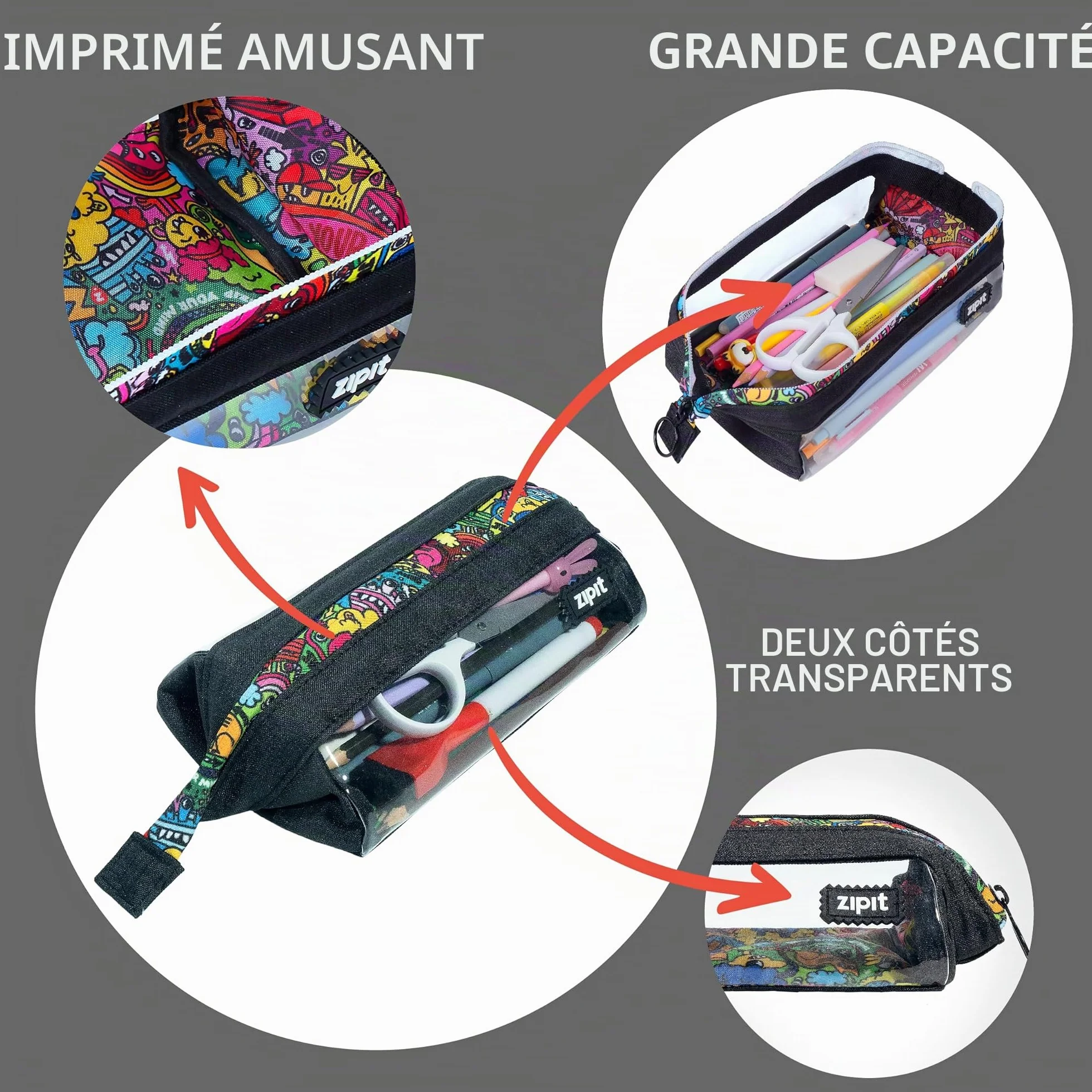ZIPIT Lenny Trousse à Crayons Grande Capacité pour École et Bureau