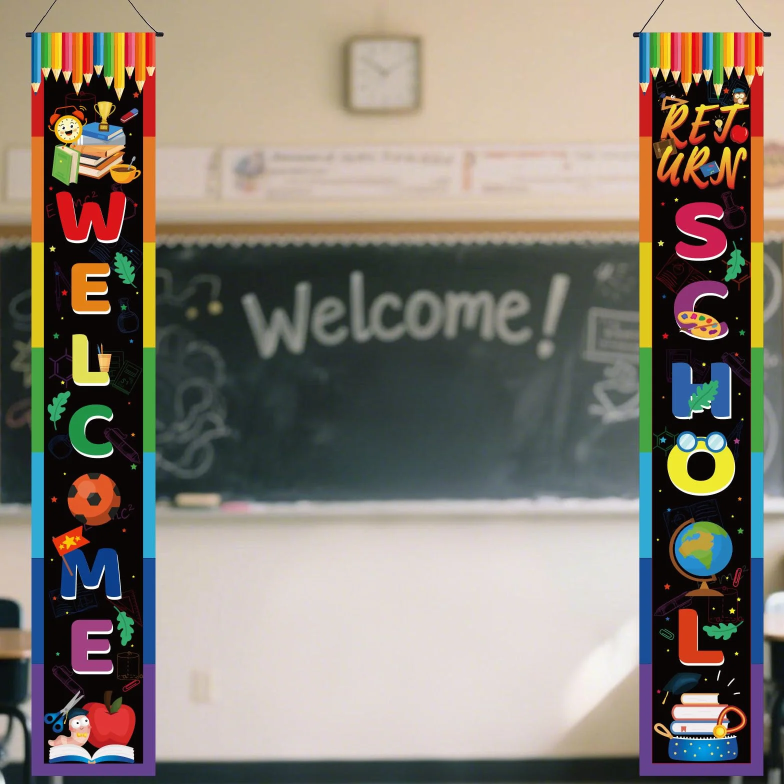 BOXOB Lot de 2 Banderoles Bienvenue à l'École Décoration de Porche