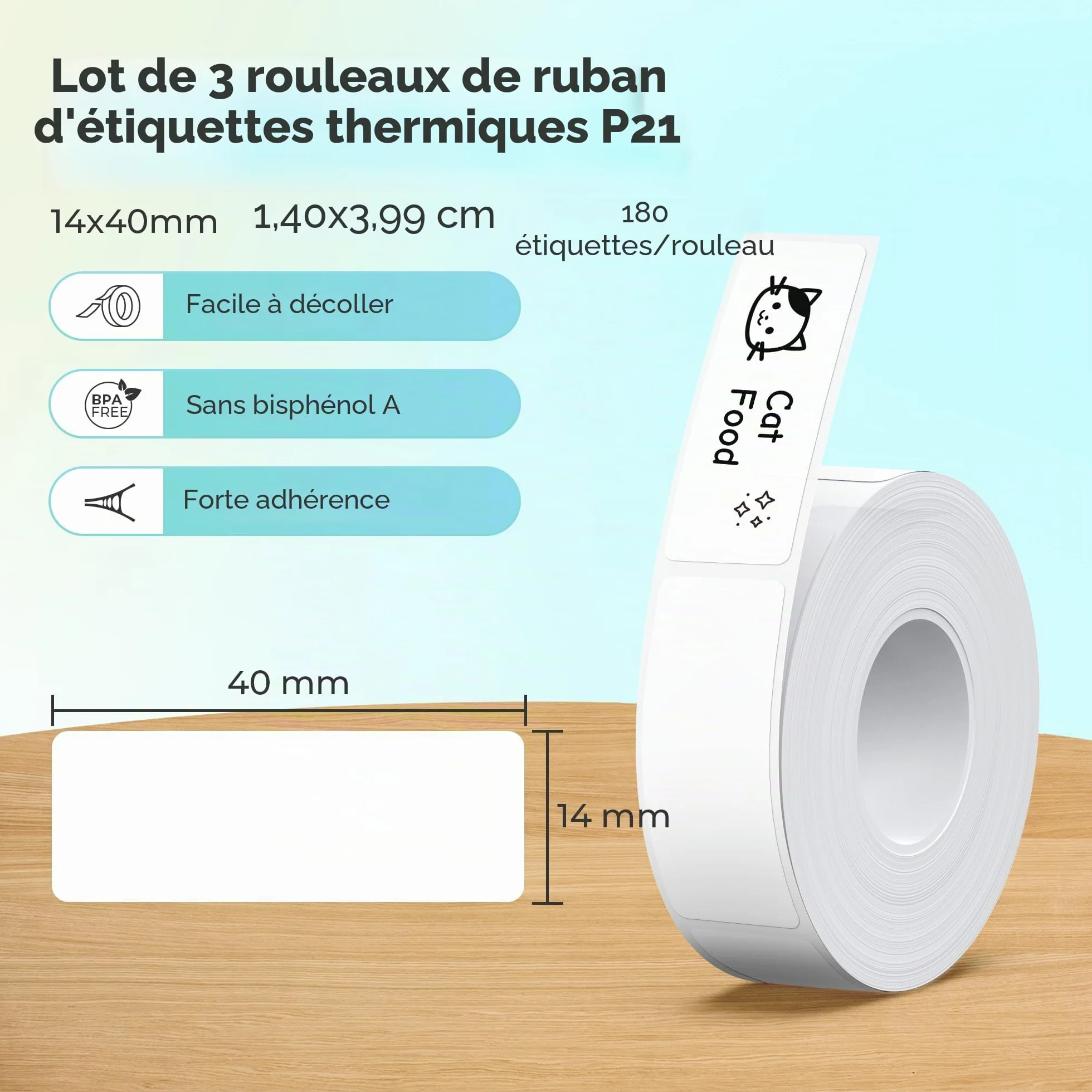 NELKO Ruban Adhésif P21 Pour Étiqueteuse, Papier d'Impression 14x40 mm, 180/Rouleau, 3 Rouleaux