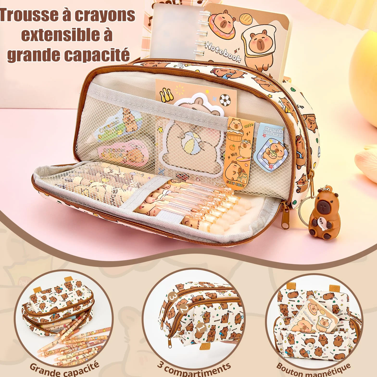 Capybara Ensemble Complet Fournitures Scolaires 30 Pièces Trousse Cadeau Fille Garçon 4-15 Ans