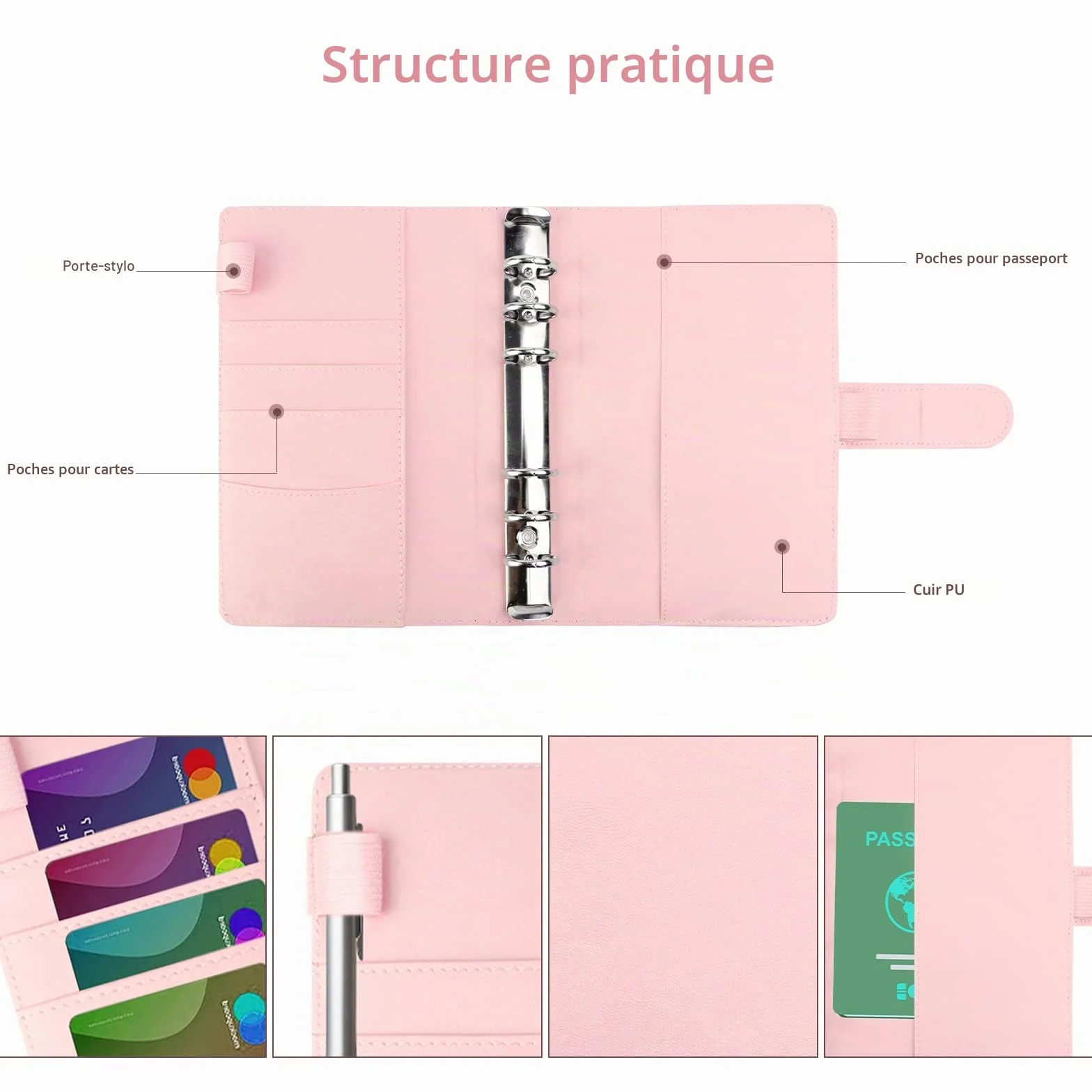 LTZGO Budget Planner Classeur A6 Cuir PU Organisateur Budget 8 Pochettes 40 Tableaux Rose