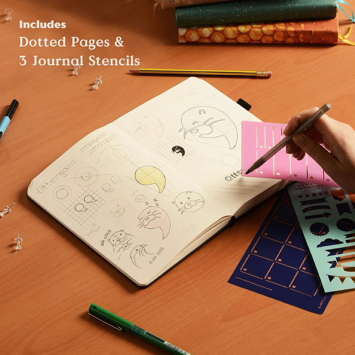 Ottergami The Classic Carnet A5 Vert Moucheté Bullet Pointillé Journal 150gsm Papier Dotted Notebook Relié Cartonné 192pg