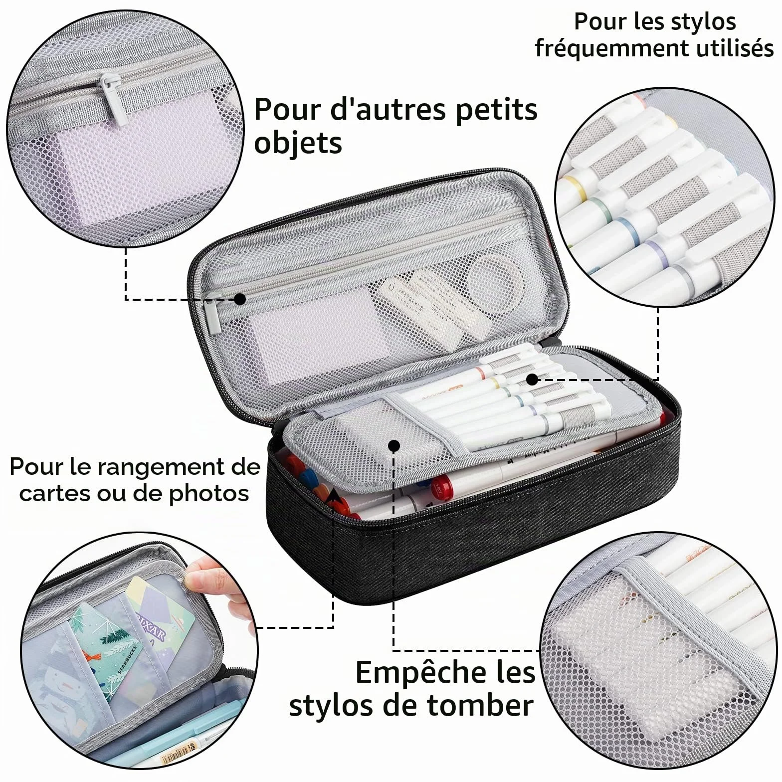 WEMATE Trousse Pliable Grande Capacité en Toile Noir pour École Bureau